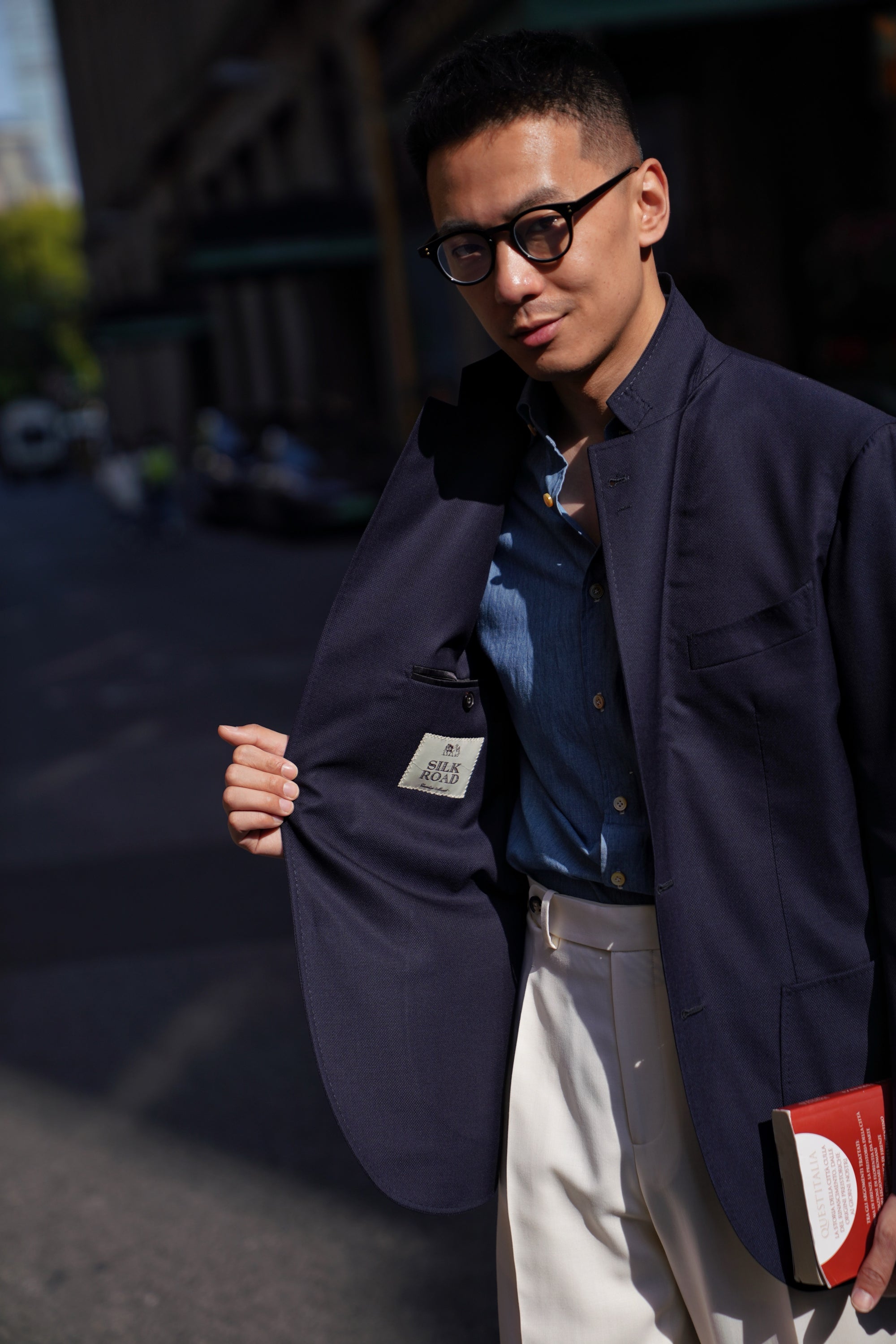 Navy Wool Silk Blazer #195