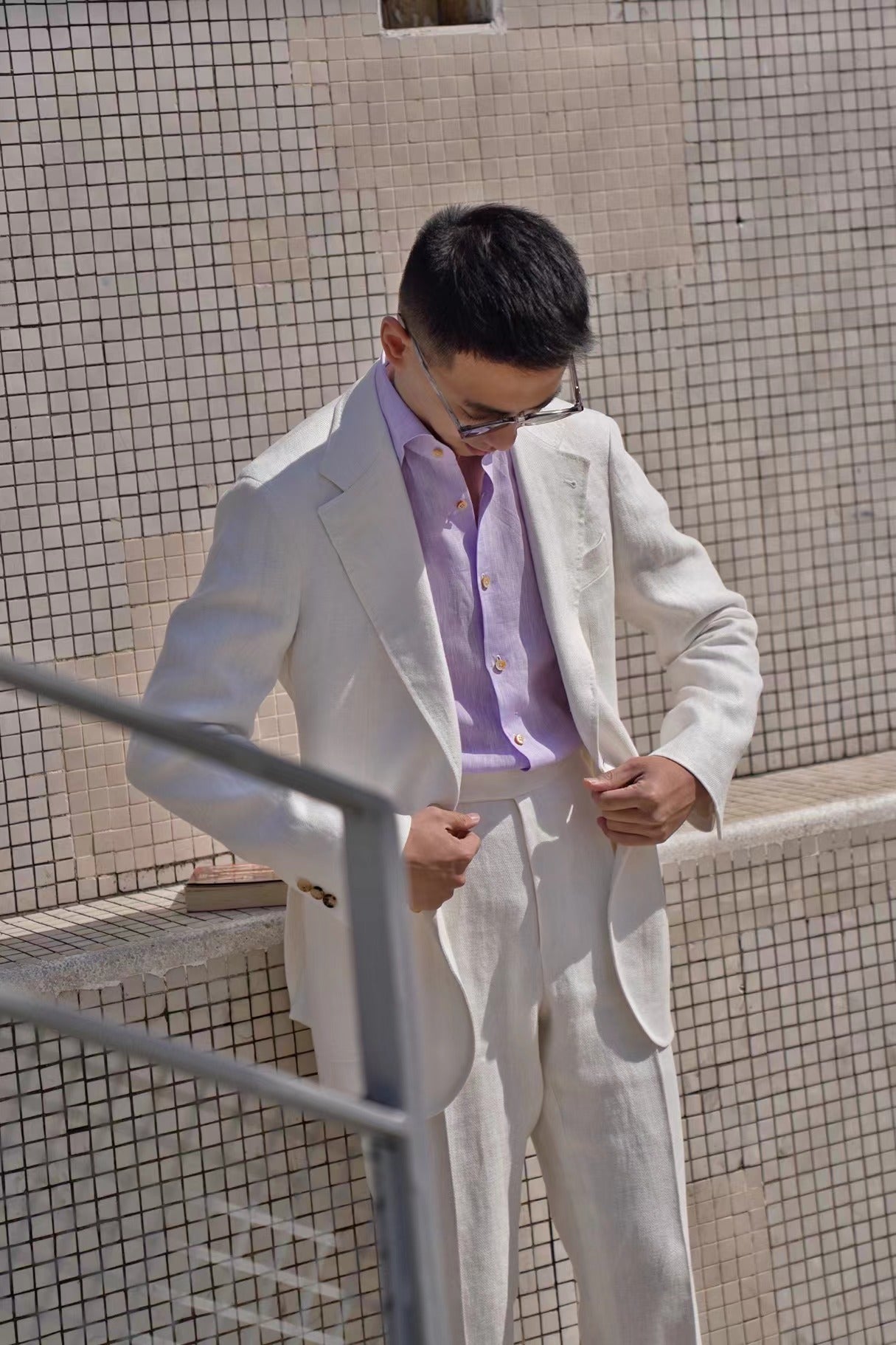 Beige Herringbone Linen Suit #150