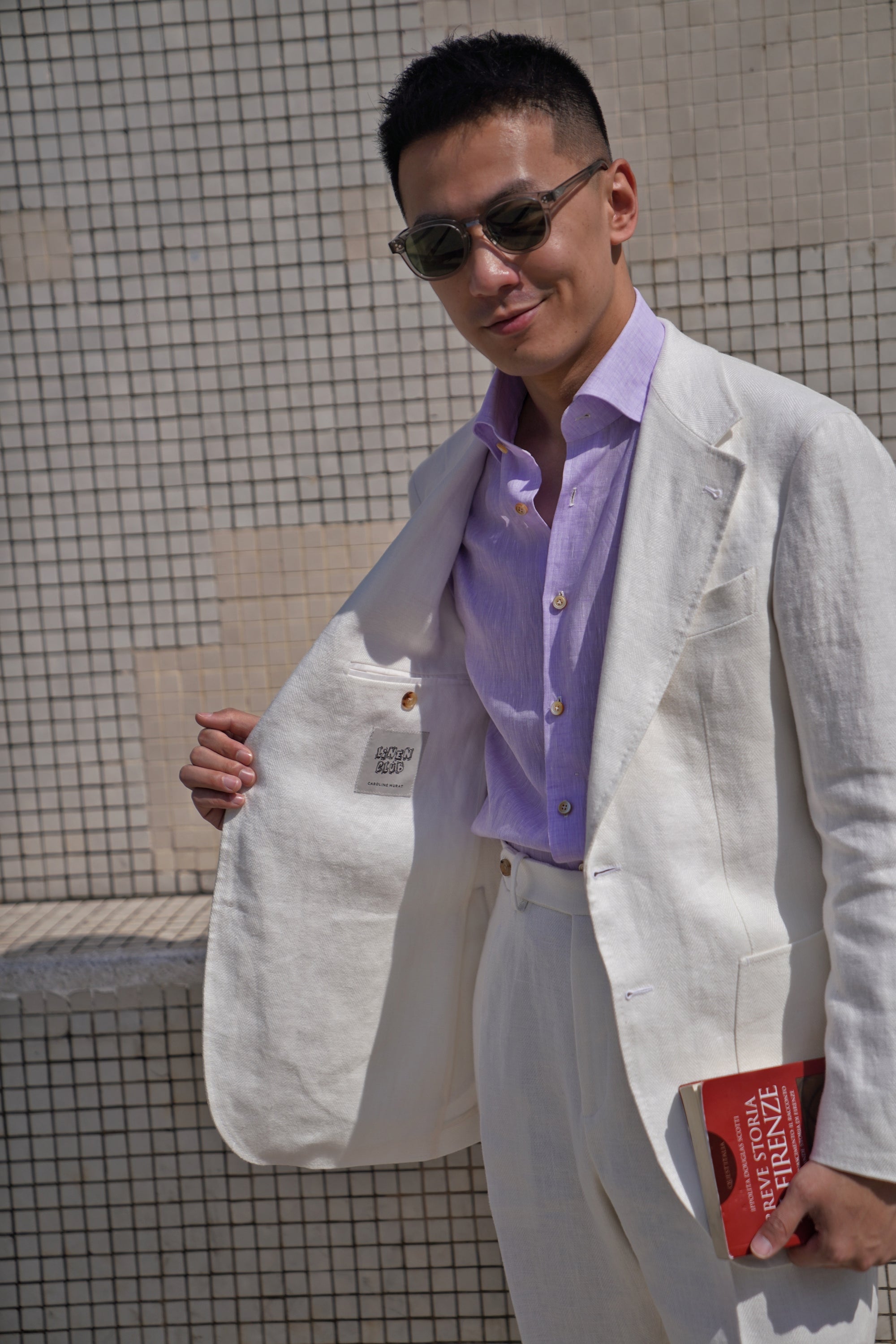 Beige Herringbone Linen Suit #150