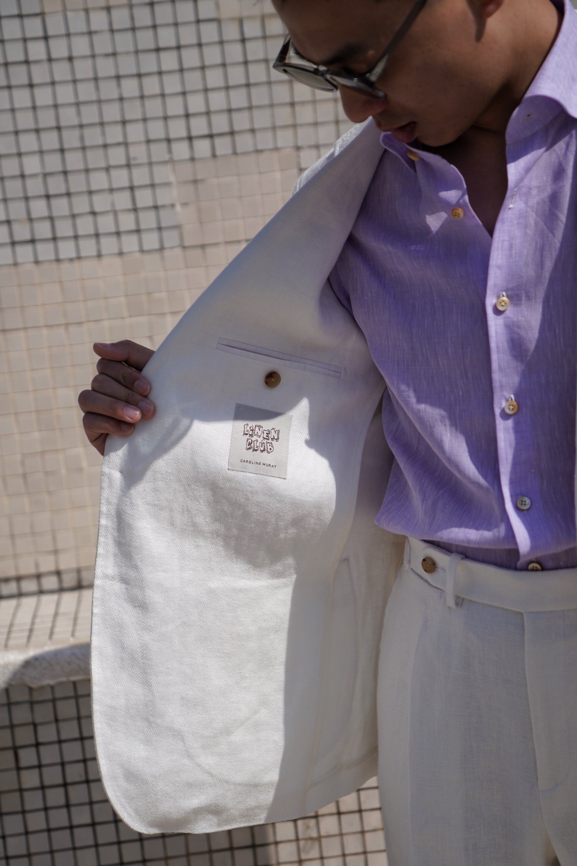 Beige Herringbone Linen Suit #150