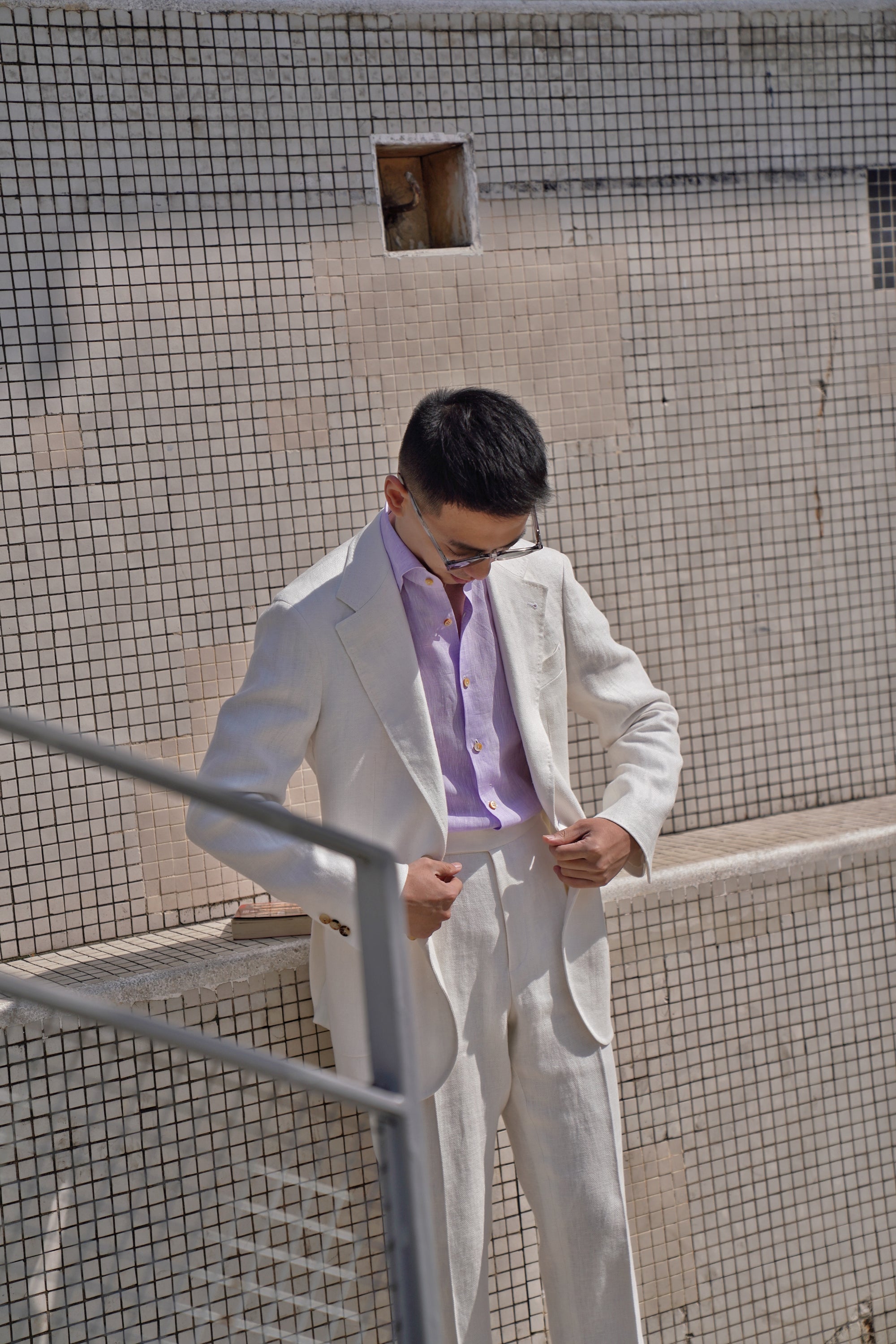 Beige Herringbone Linen Suit #150