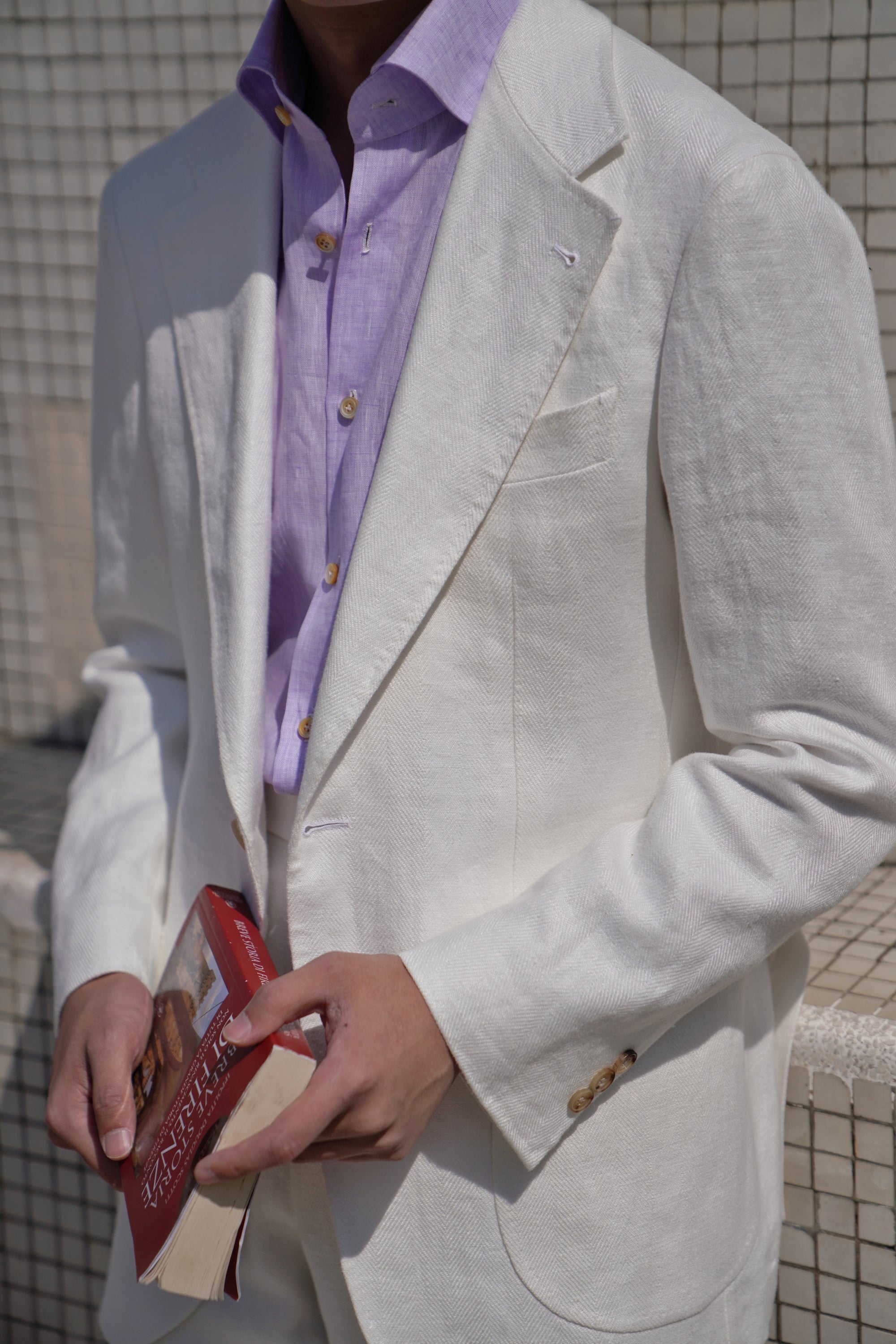 Beige Herringbone Linen Suit #150