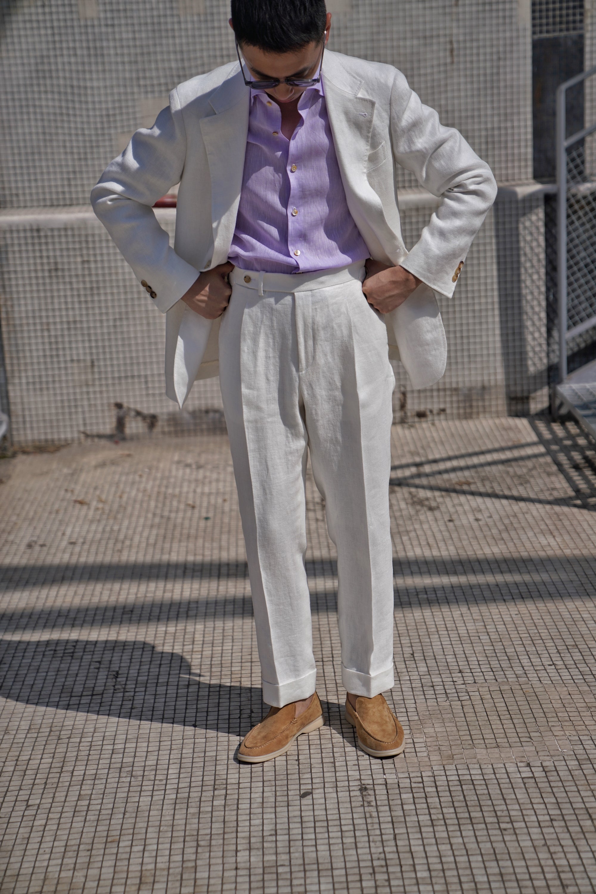 Beige Herringbone Linen Suit #150