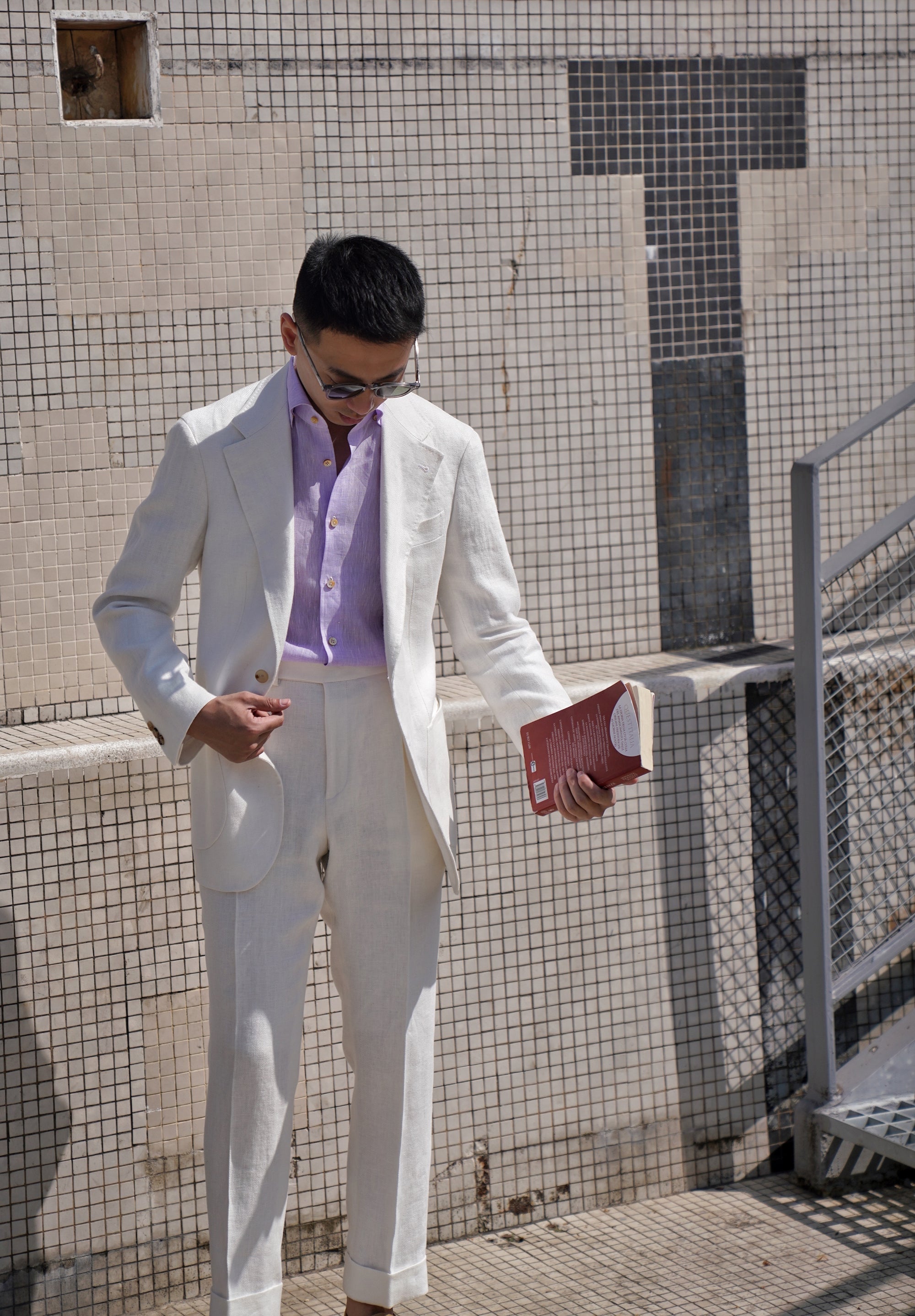 Beige Herringbone Linen Suit #150