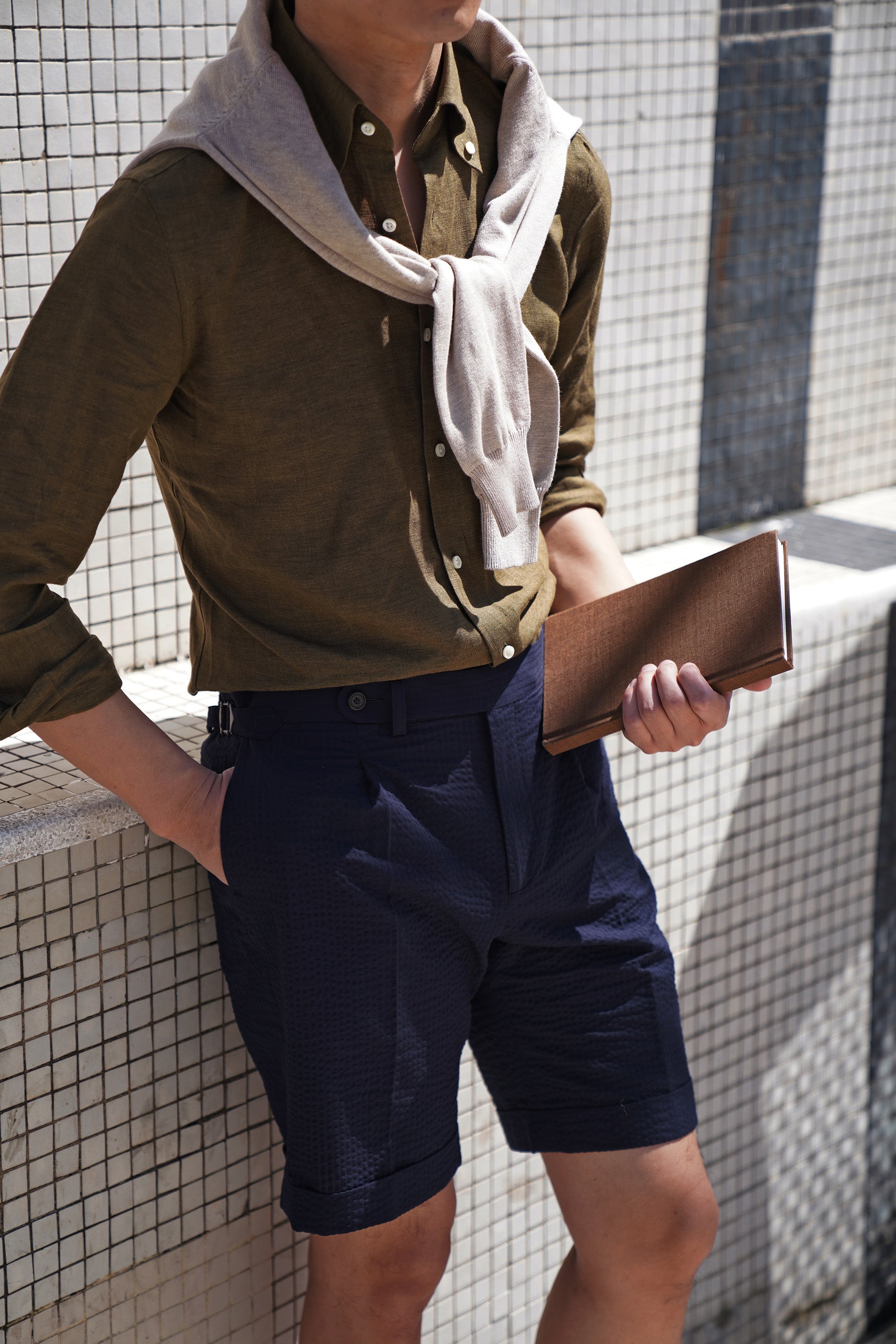 Navy Seersucker Shorts