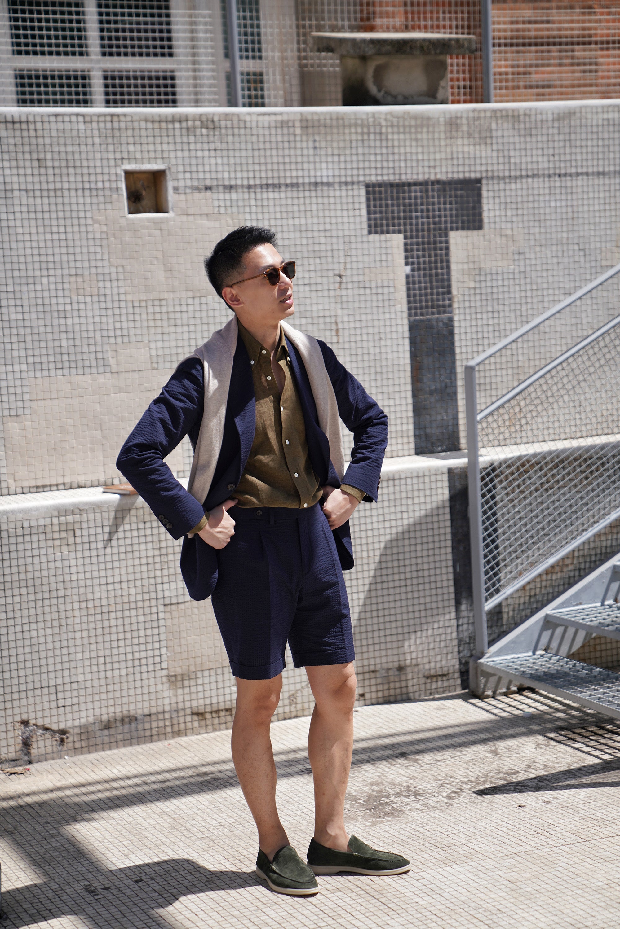 Navy Seersucker Shorts