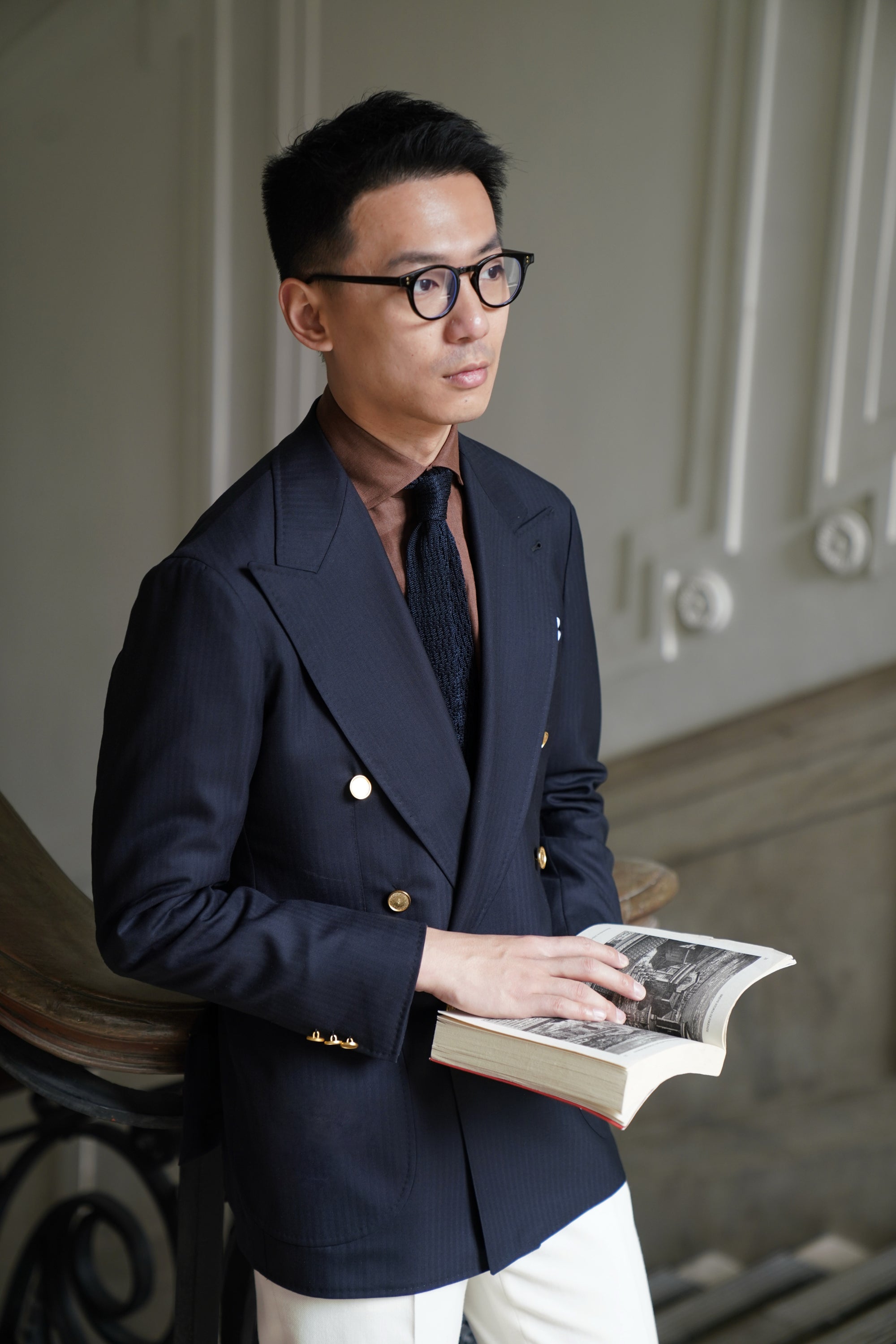 Navy Herringbone 6X2 Double Breasted Blazer #15