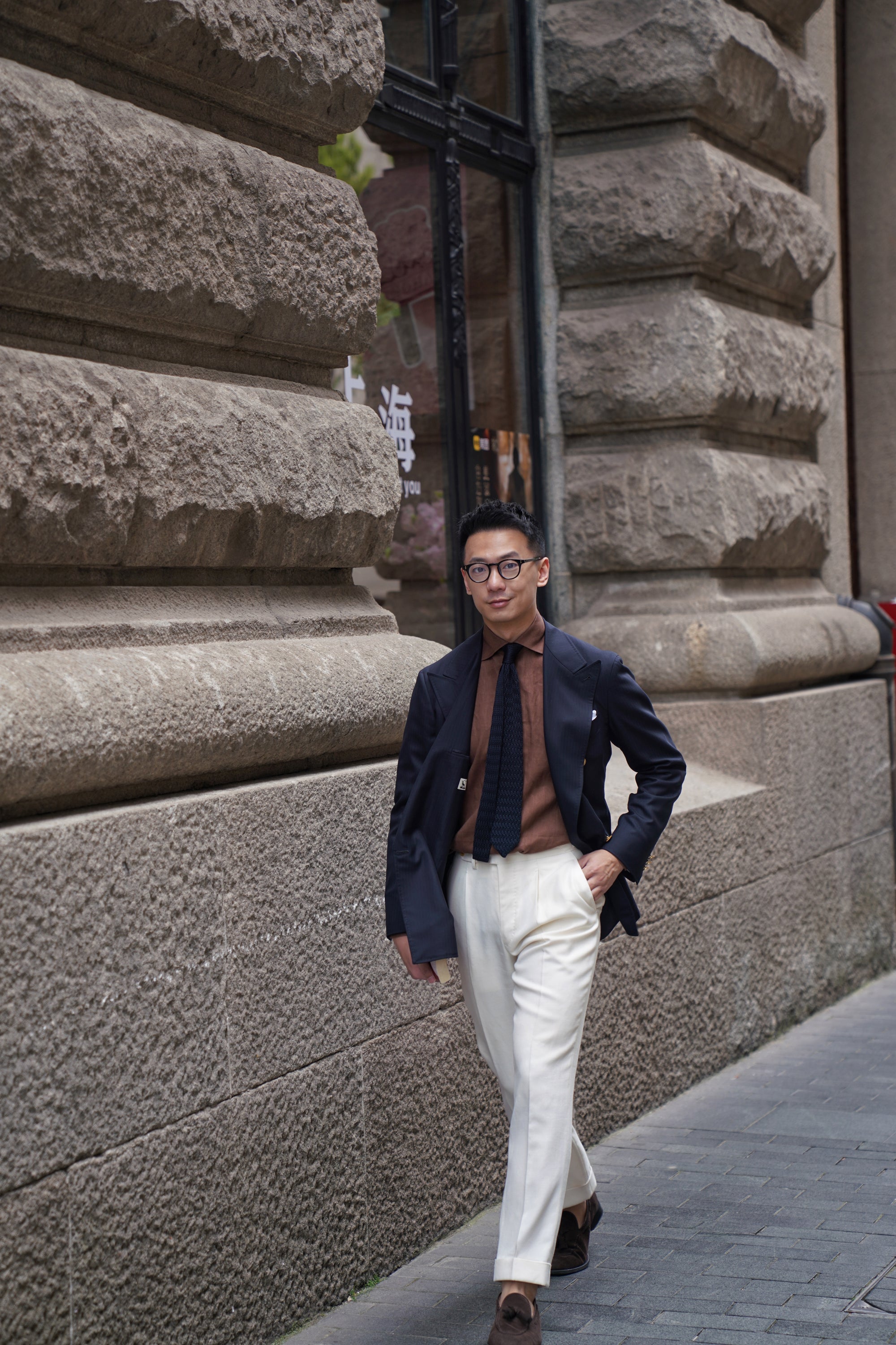 Navy Herringbone 6X2 Double Breasted Blazer #15