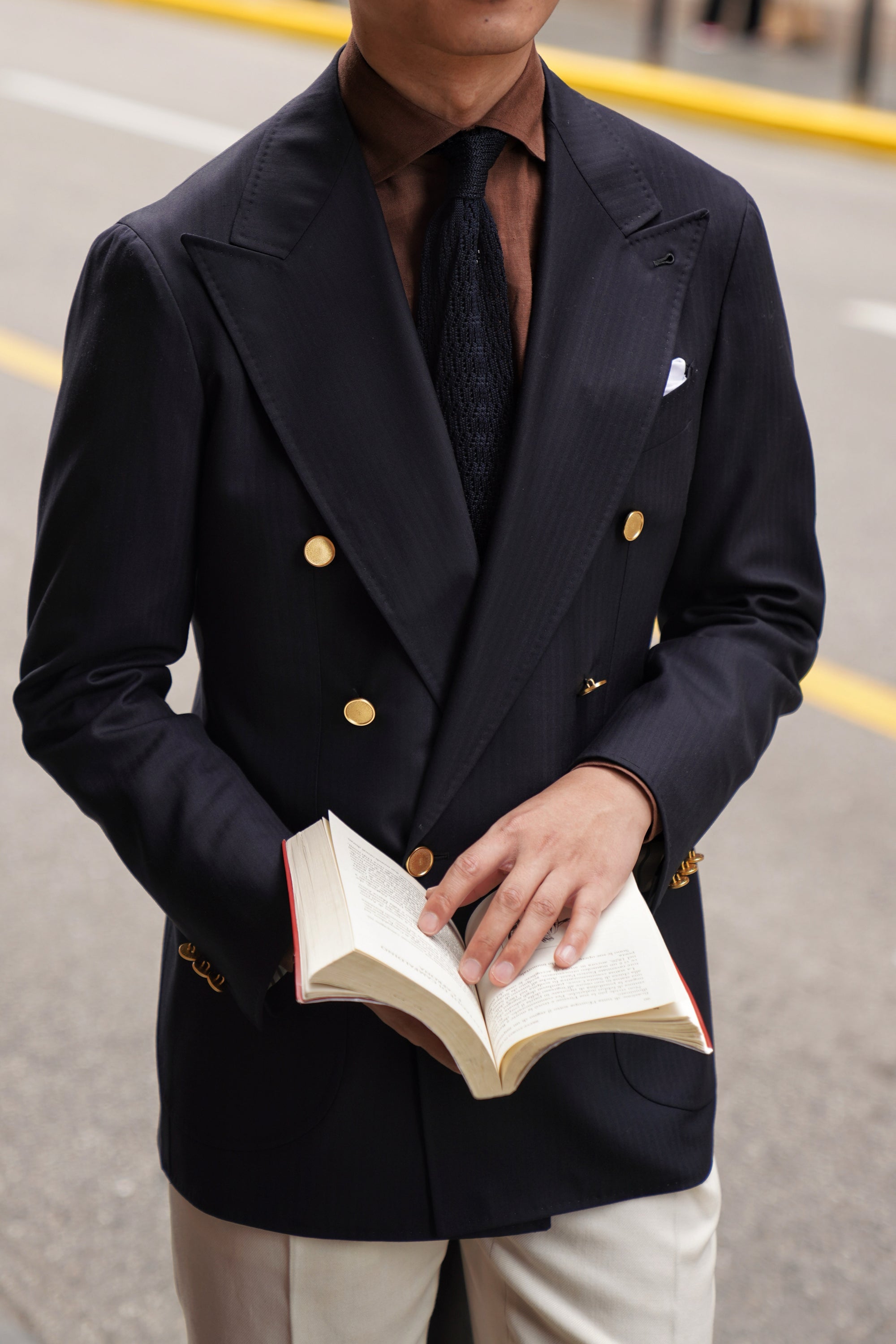 Navy Herringbone 6X2 Double Breasted Blazer #15