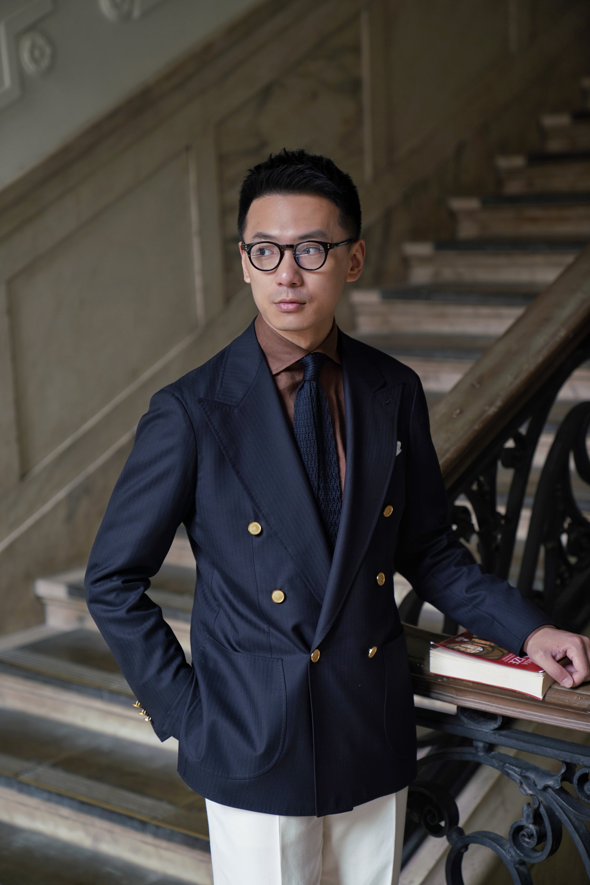 Navy Herringbone 6X2 Double Breasted Blazer #15