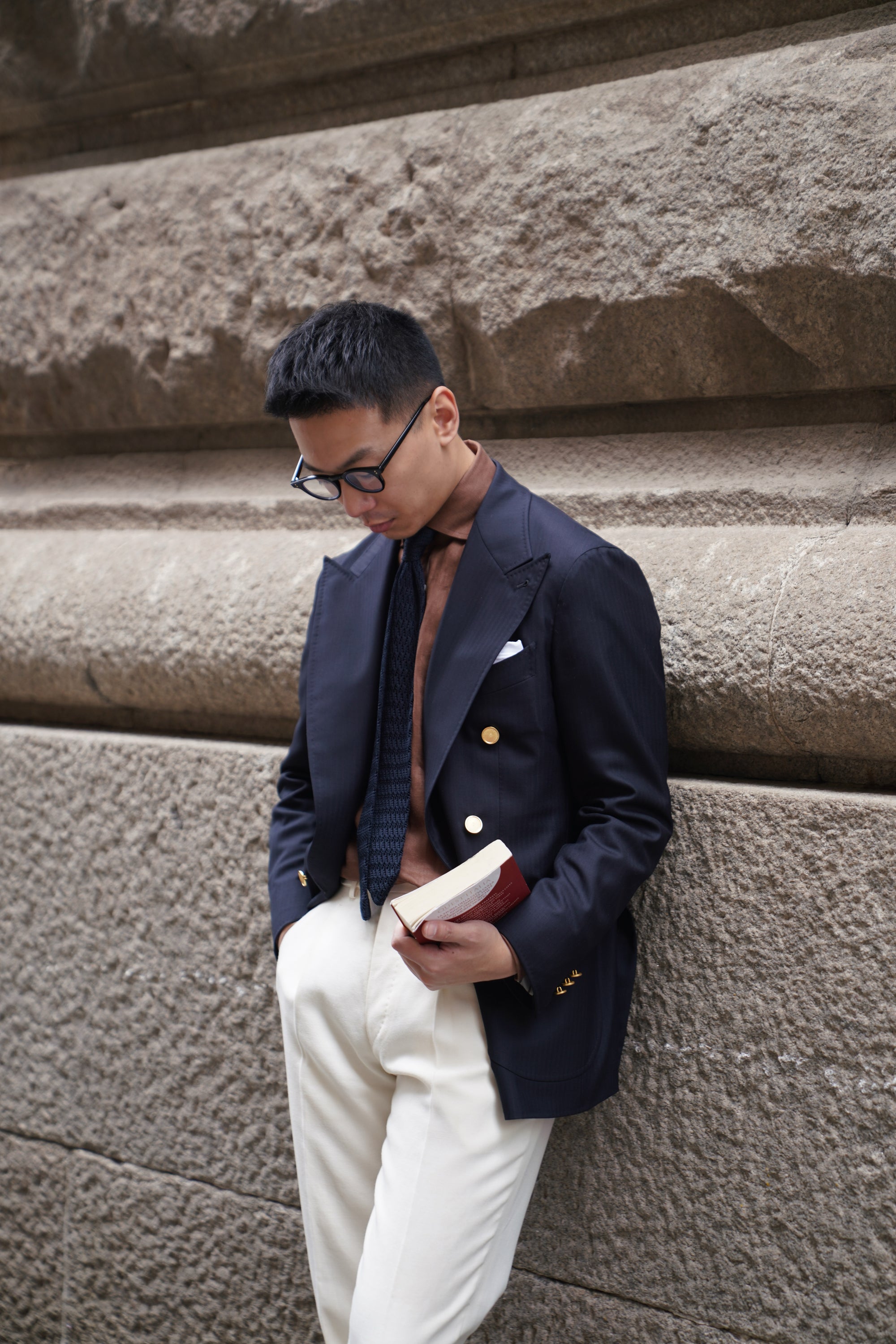 Navy Herringbone 6X2 Double Breasted Blazer #15