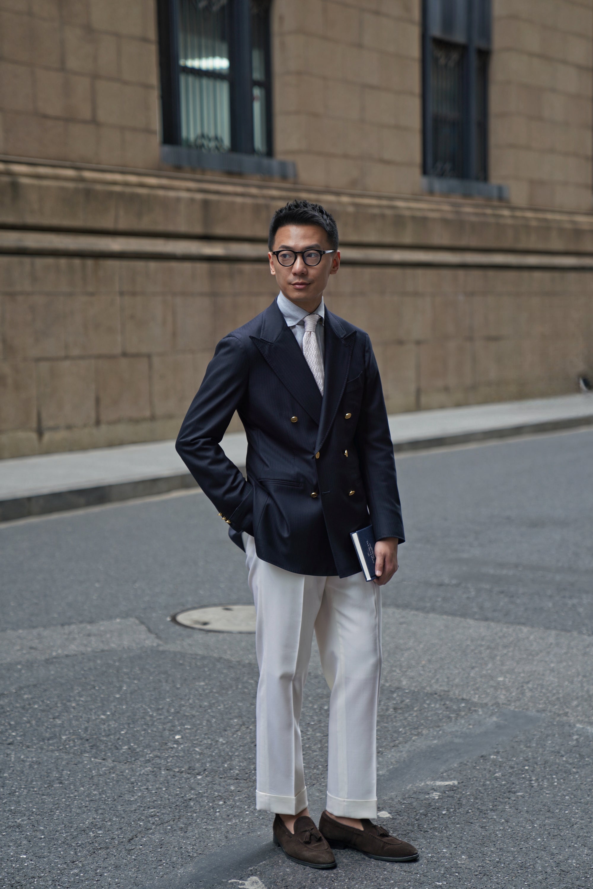 Navy Herringbone 6X2 Double Breasted Blazer #15