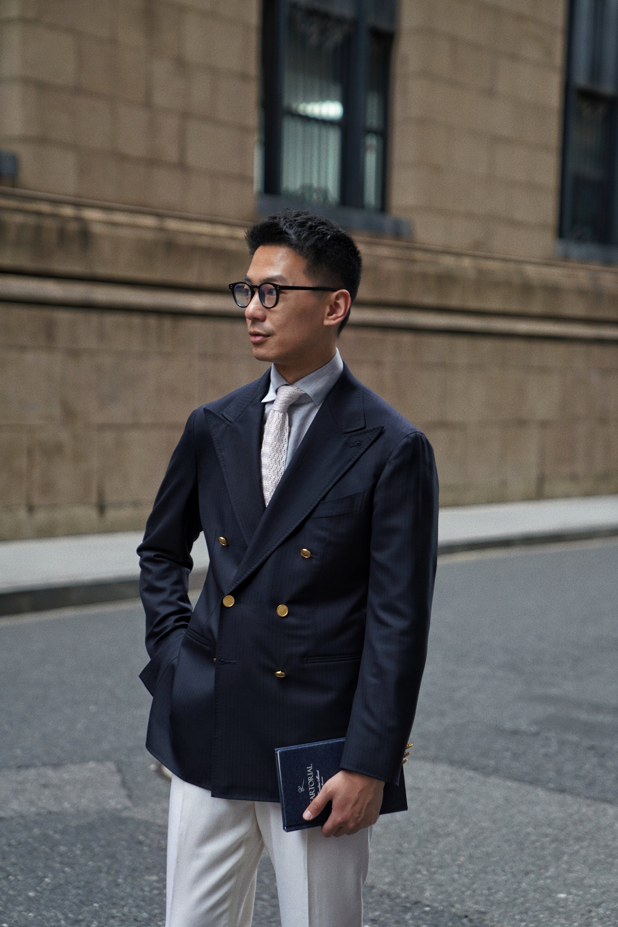 Navy Herringbone 6X2 Double Breasted Blazer #15