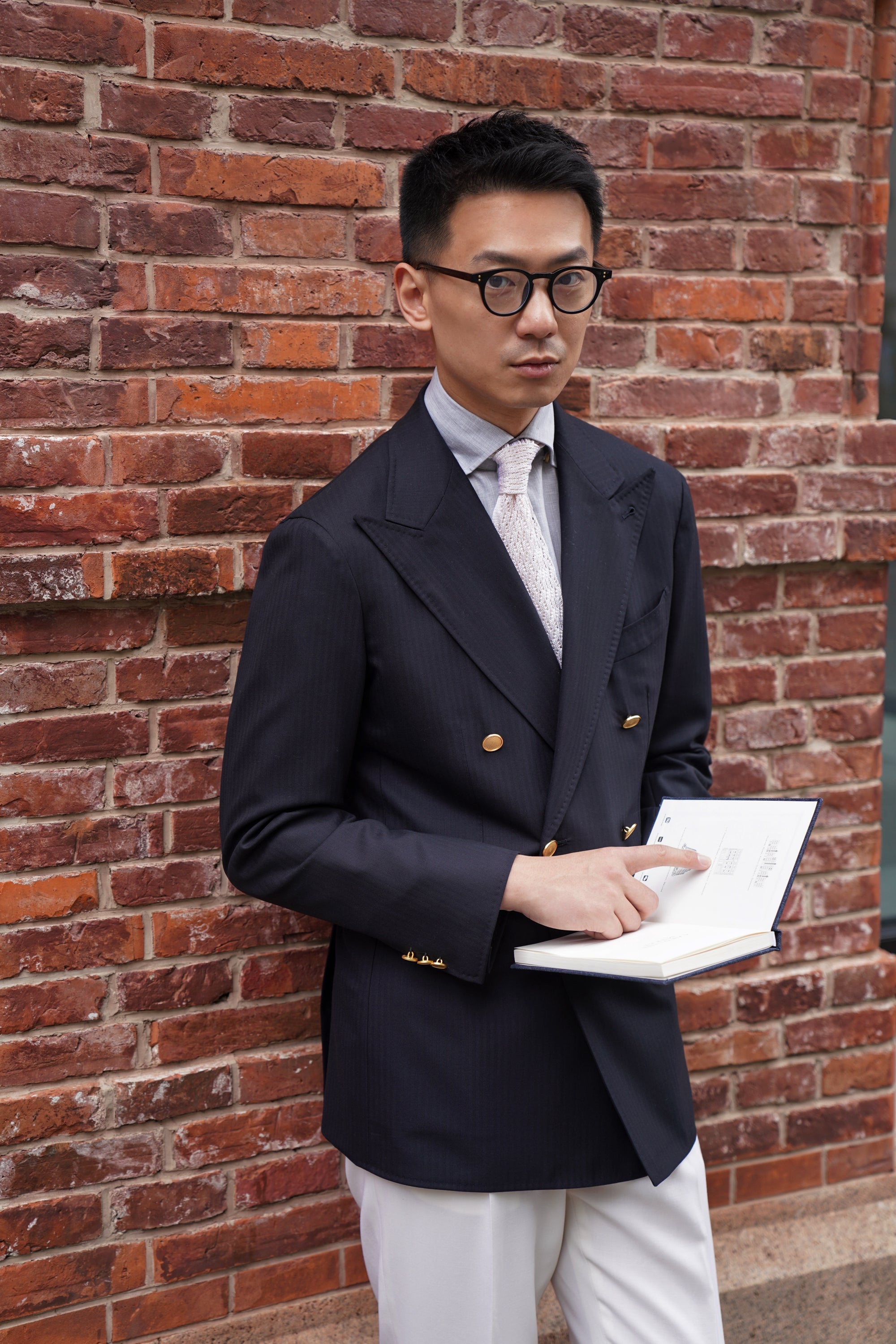 Navy Herringbone 6X2 Double Breasted Blazer #15