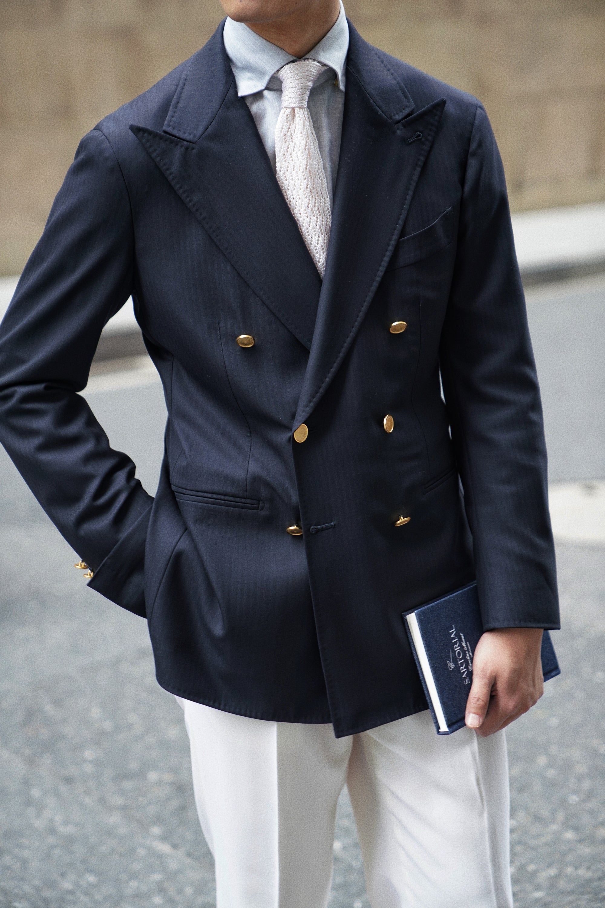 Navy Herringbone 6X2 Double Breasted Blazer #15