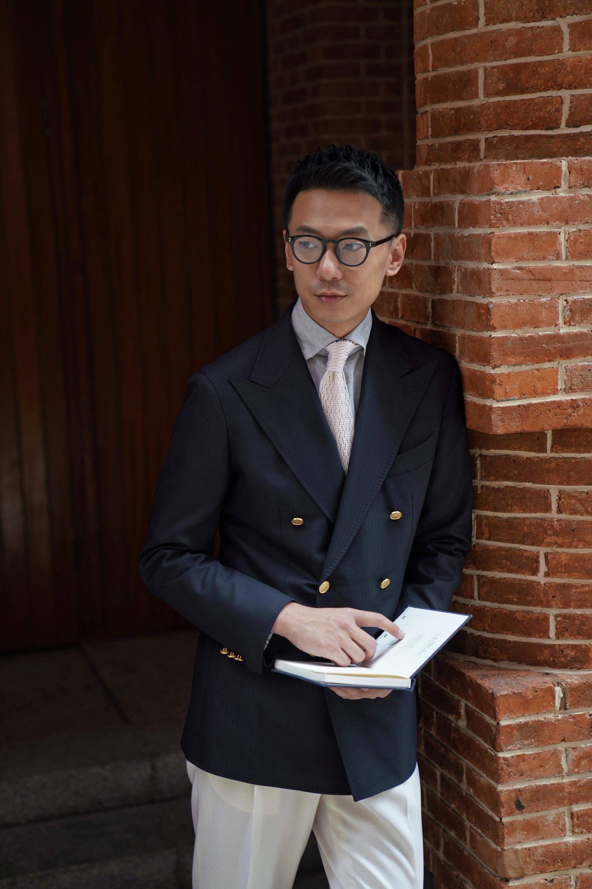 Navy Herringbone 6X2 Double Breasted Blazer #15