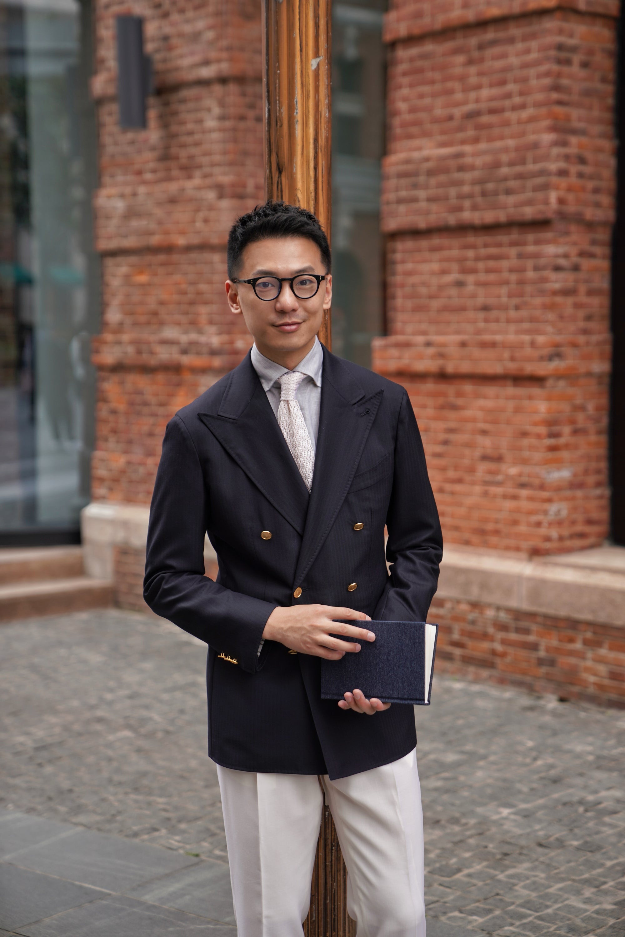 Navy Herringbone 6X2 Double Breasted Blazer #15