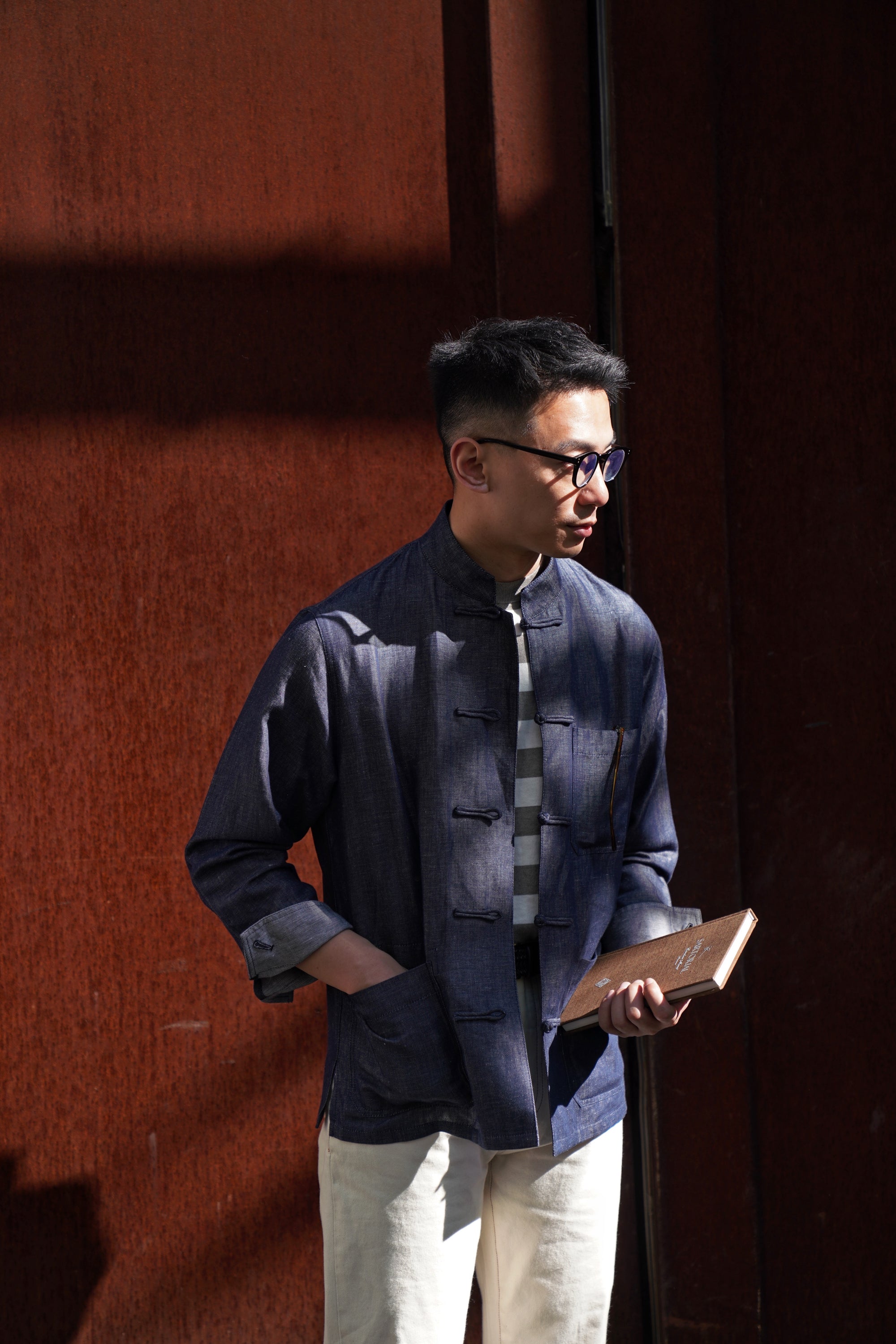Denim Linen Cotton Mandarin Jacket