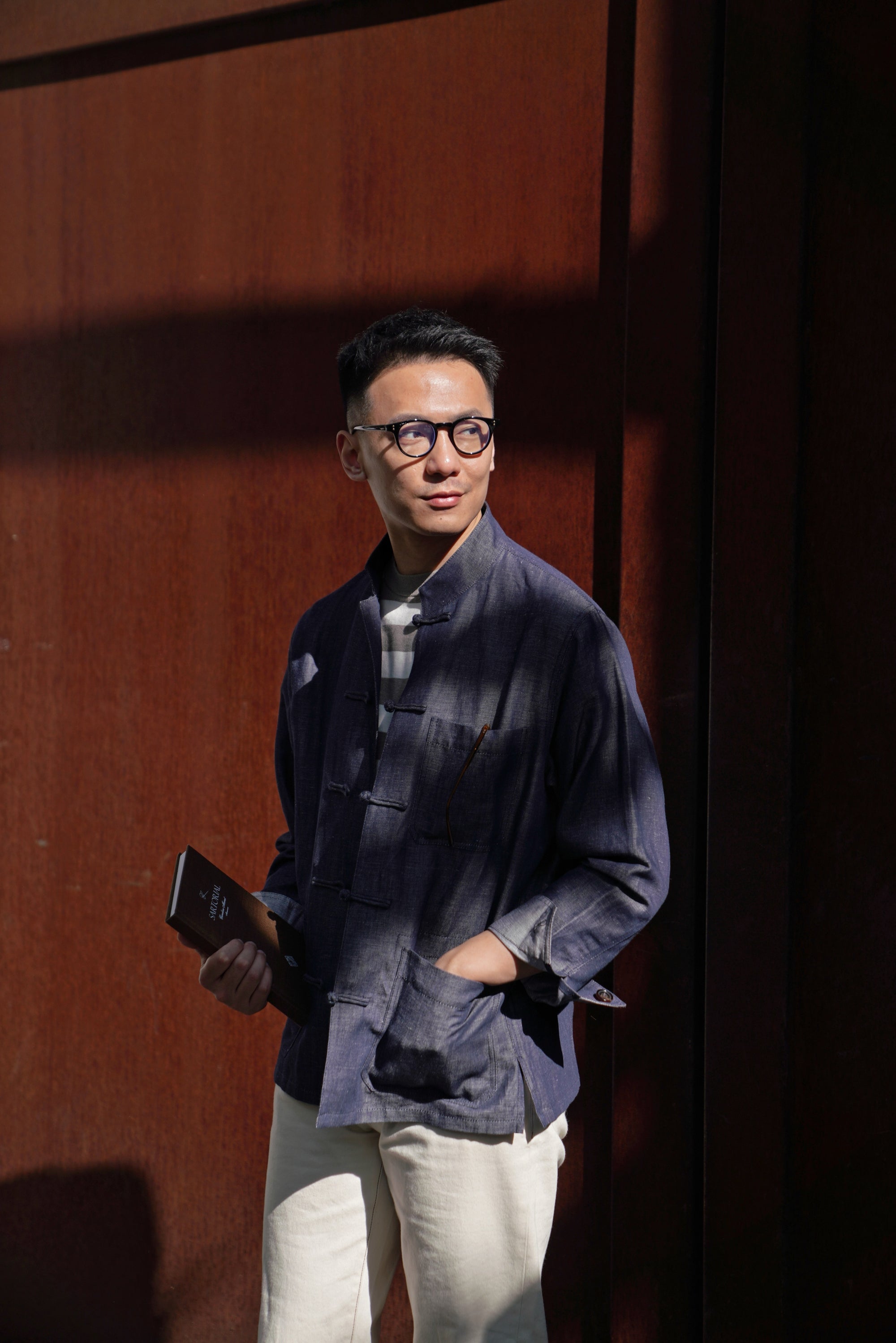 Denim Linen Cotton Mandarin Jacket