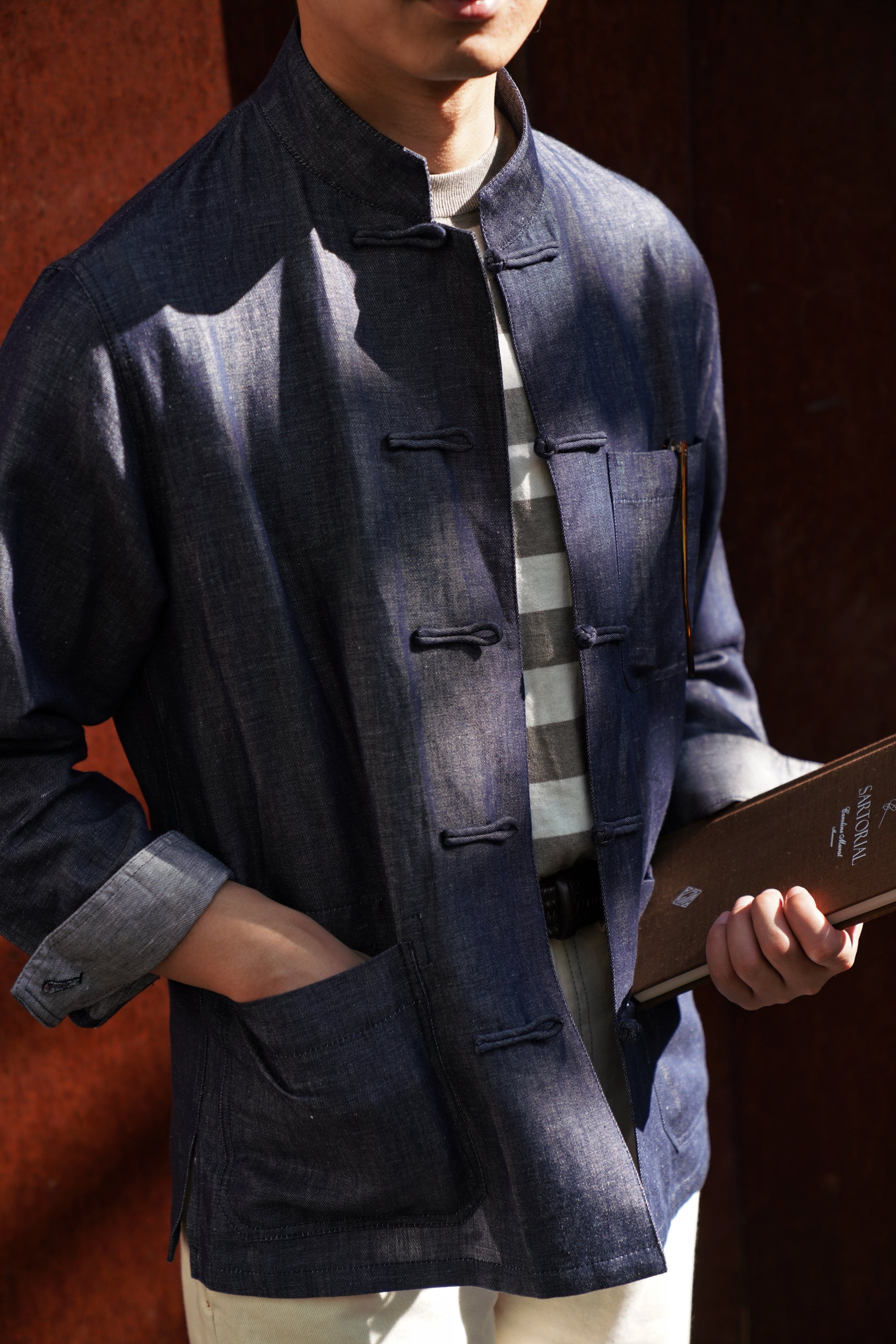 Denim Linen Cotton Mandarin Jacket