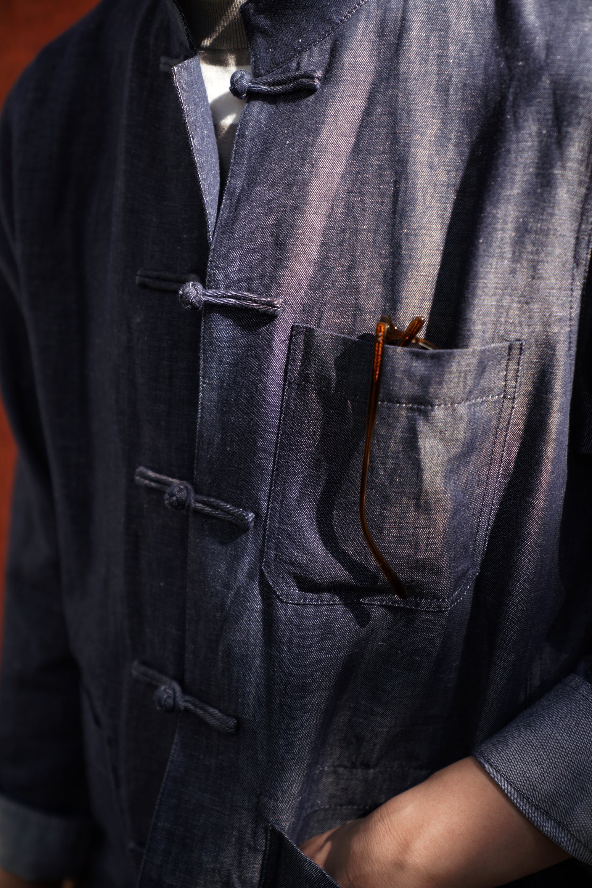 Denim Linen Cotton Mandarin Jacket