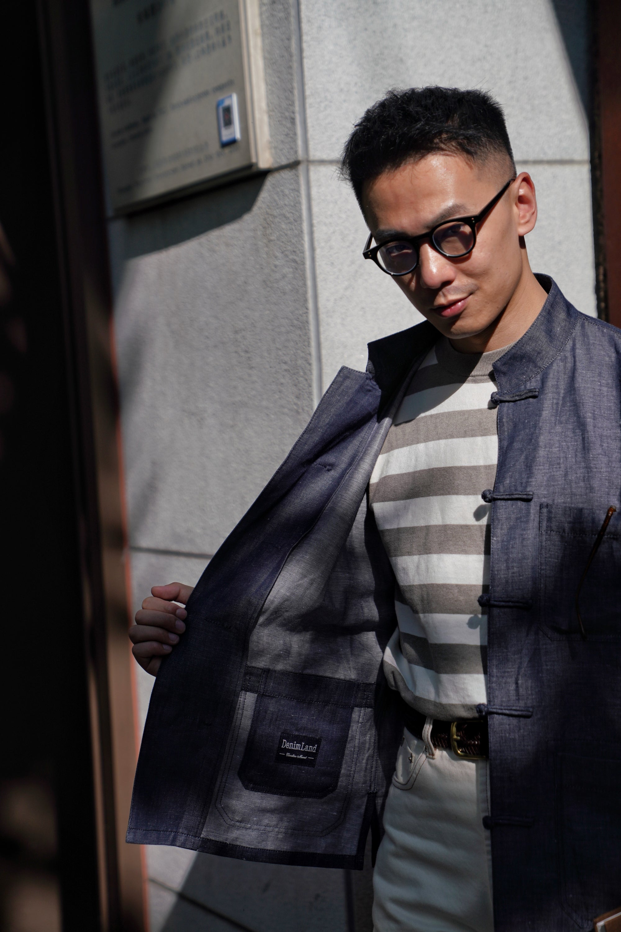 Denim Linen Cotton Mandarin Jacket