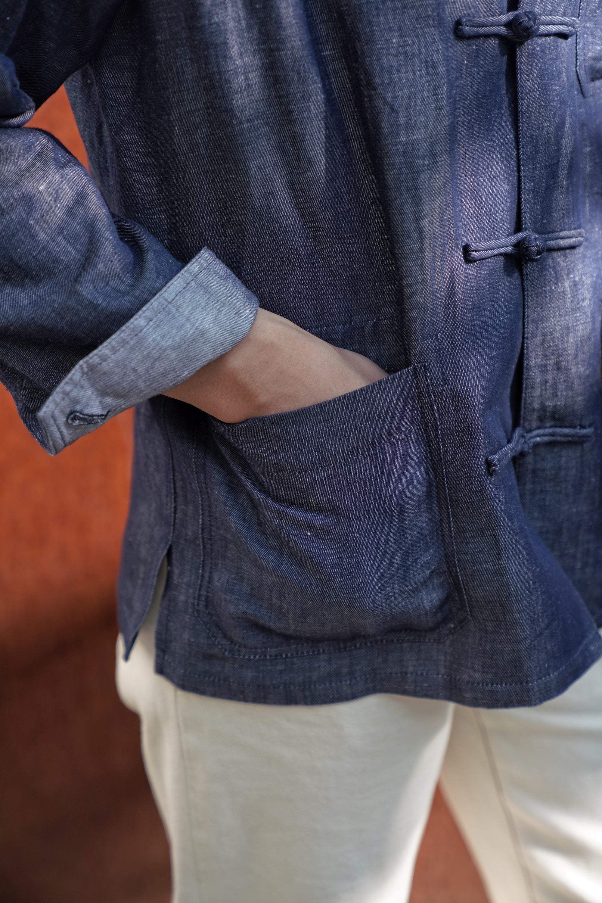 Denim Linen Cotton Mandarin Jacket