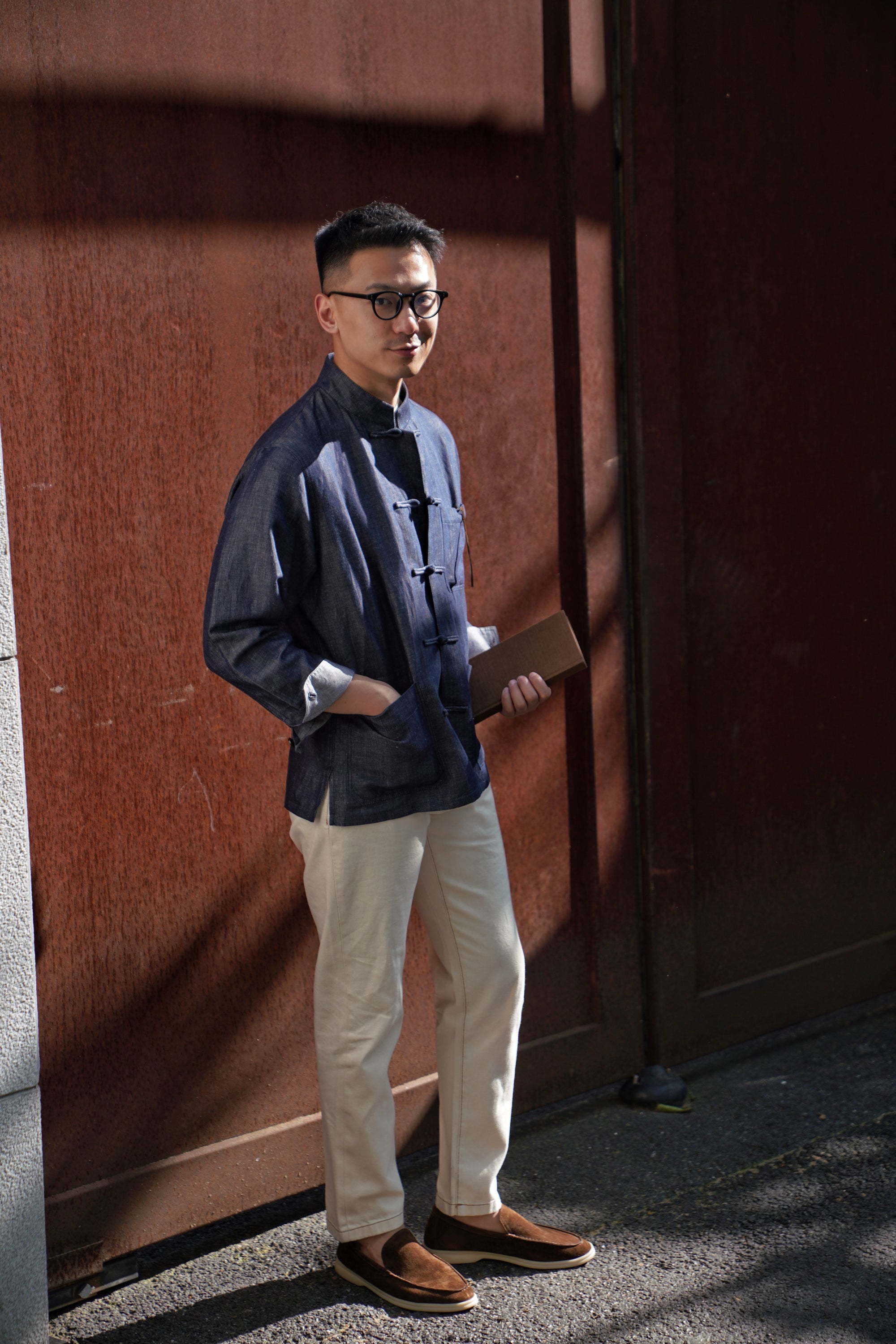 Denim Linen Cotton Mandarin Jacket
