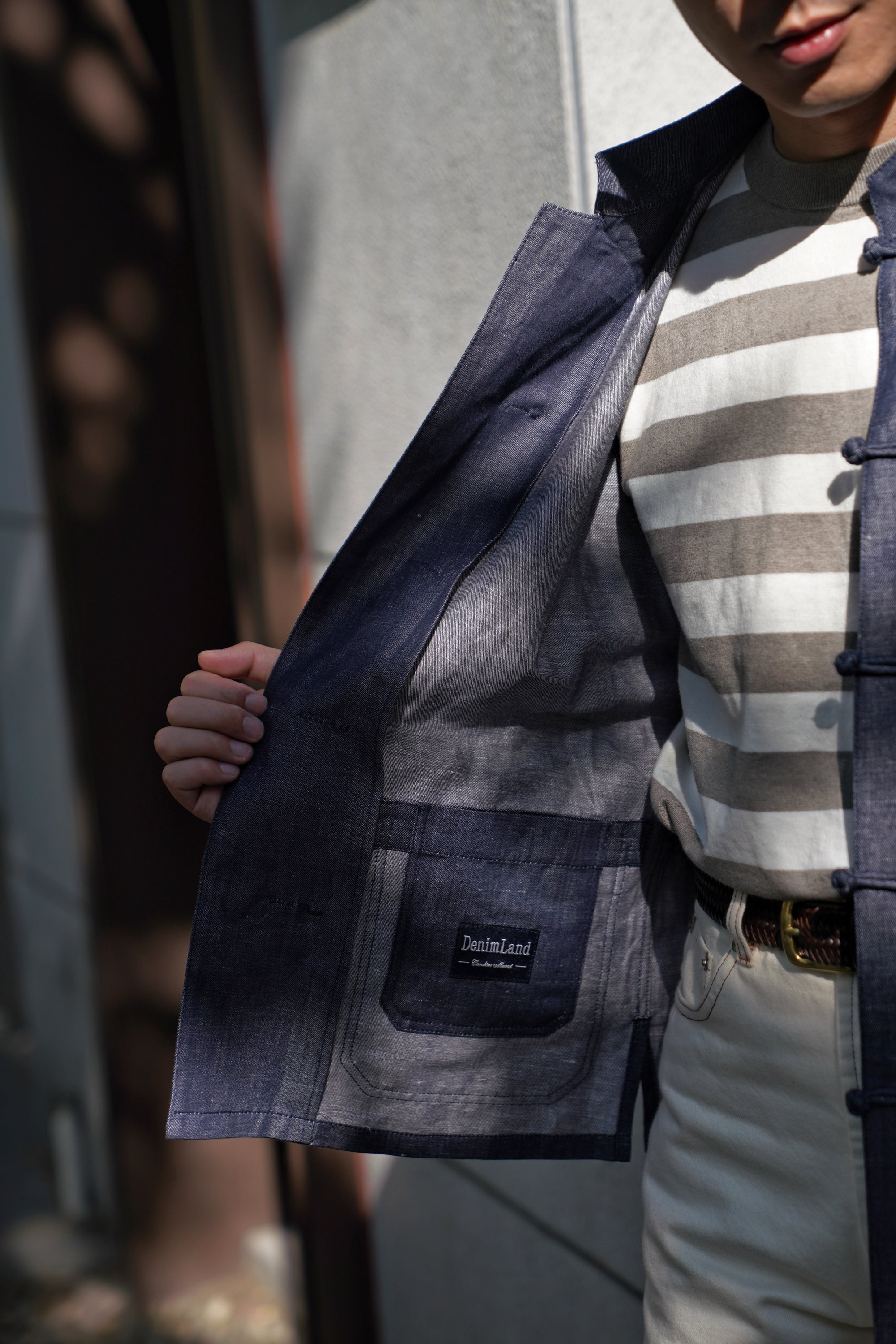Denim Linen Cotton Mandarin Jacket