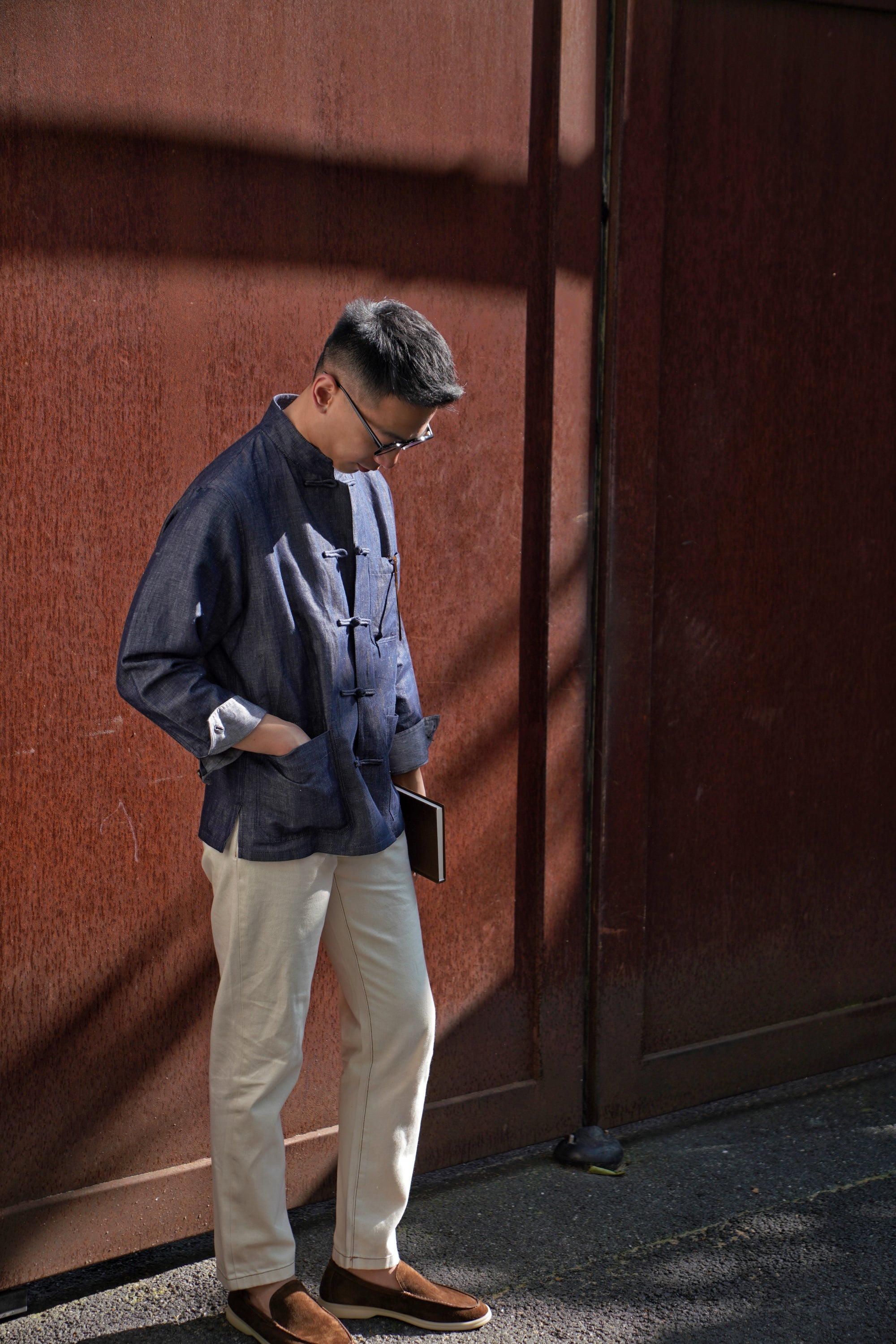 Denim Linen Cotton Mandarin Jacket