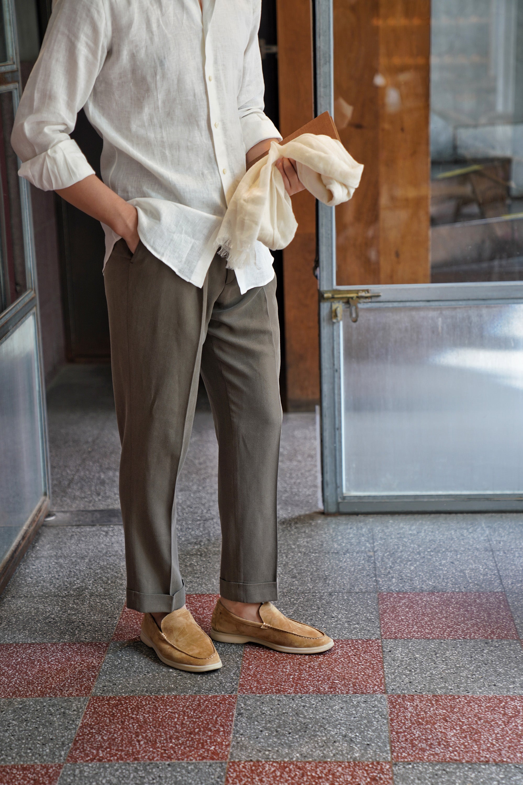 Moss Silk Drawstring Trousers