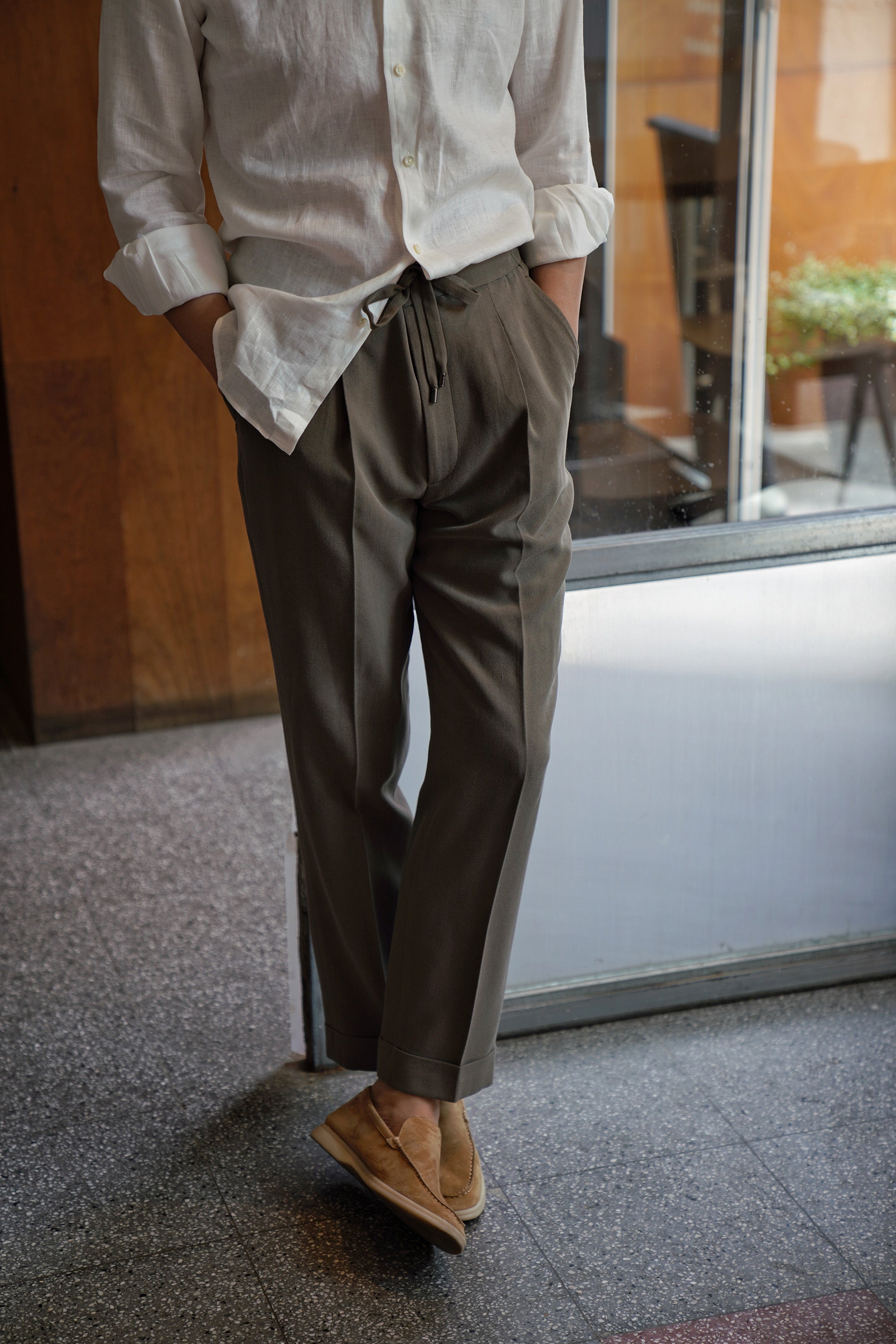 Moss Silk Drawstring Trousers