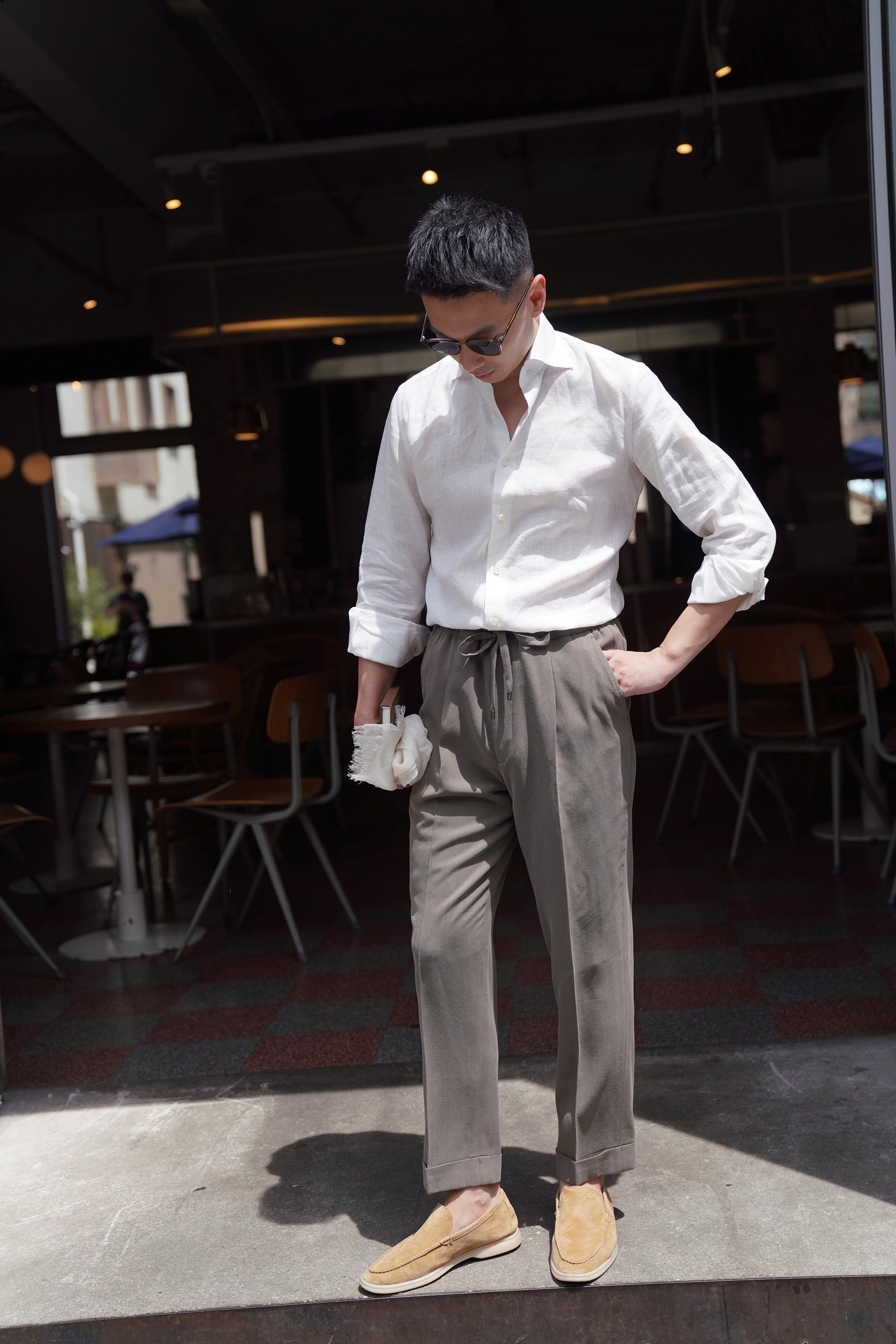 Moss Silk Drawstring Trousers