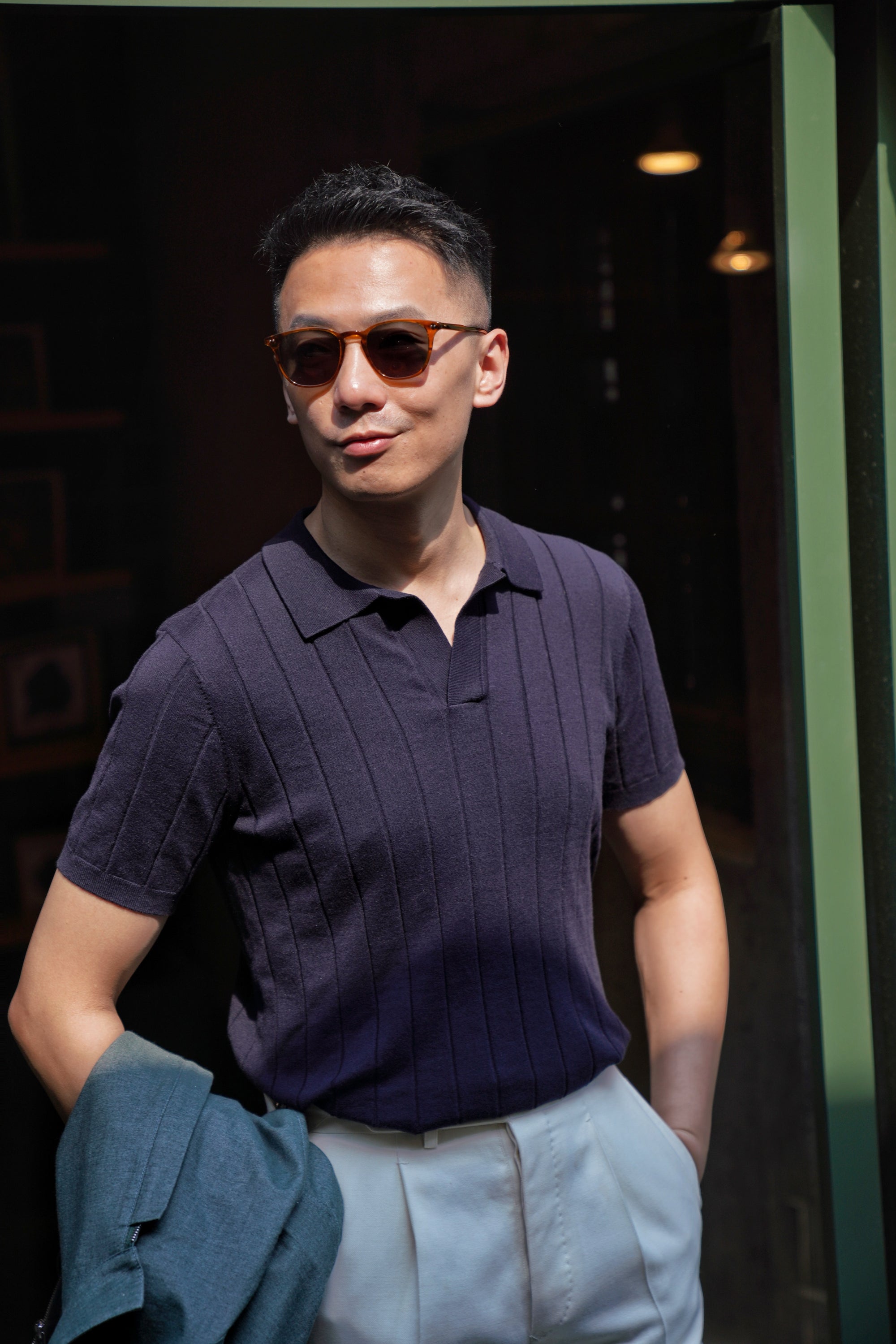 Emerald / Navy / Coral Cotton Blending Knitted Polo