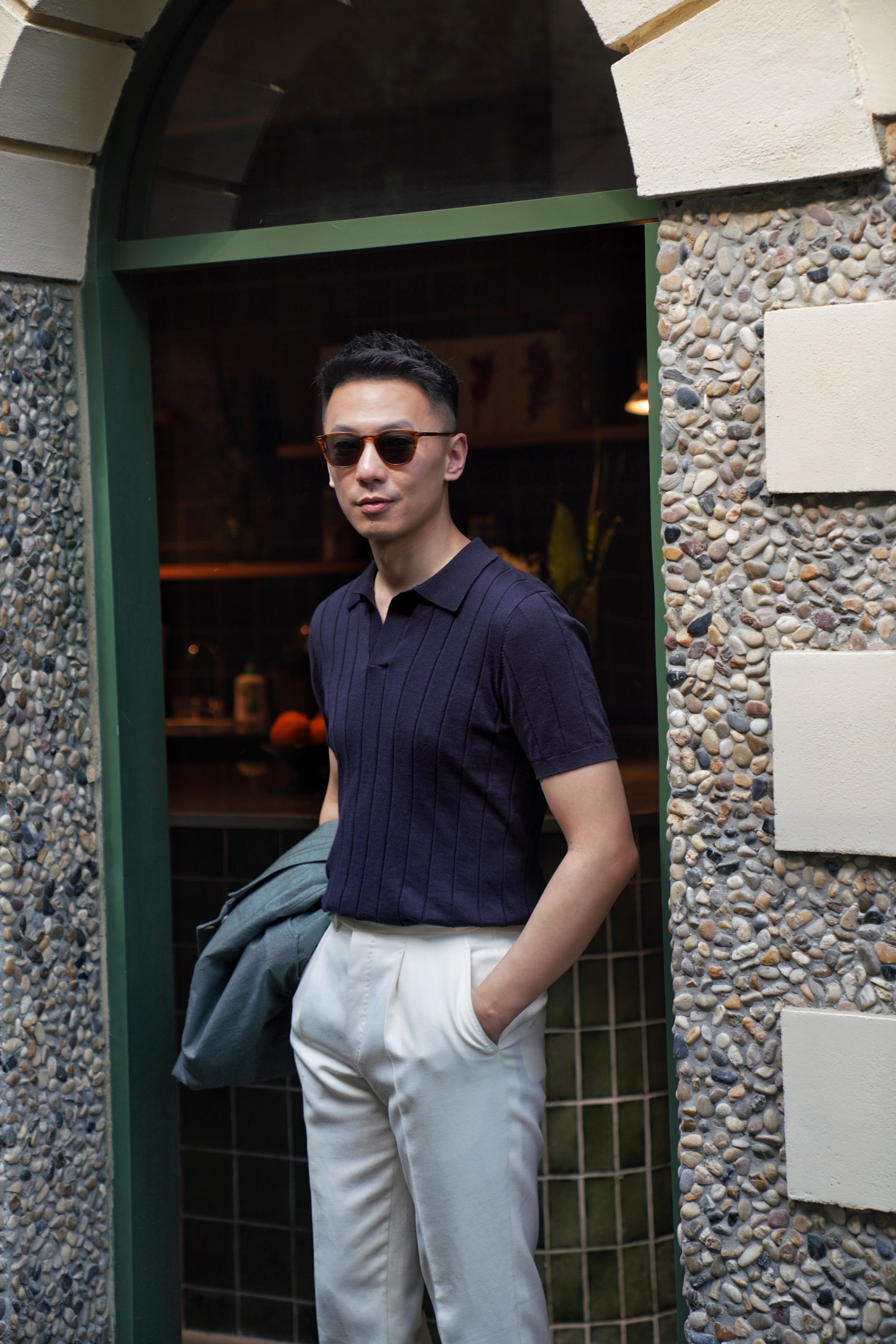 Emerald / Navy / Coral Cotton Blending Knitted Polo