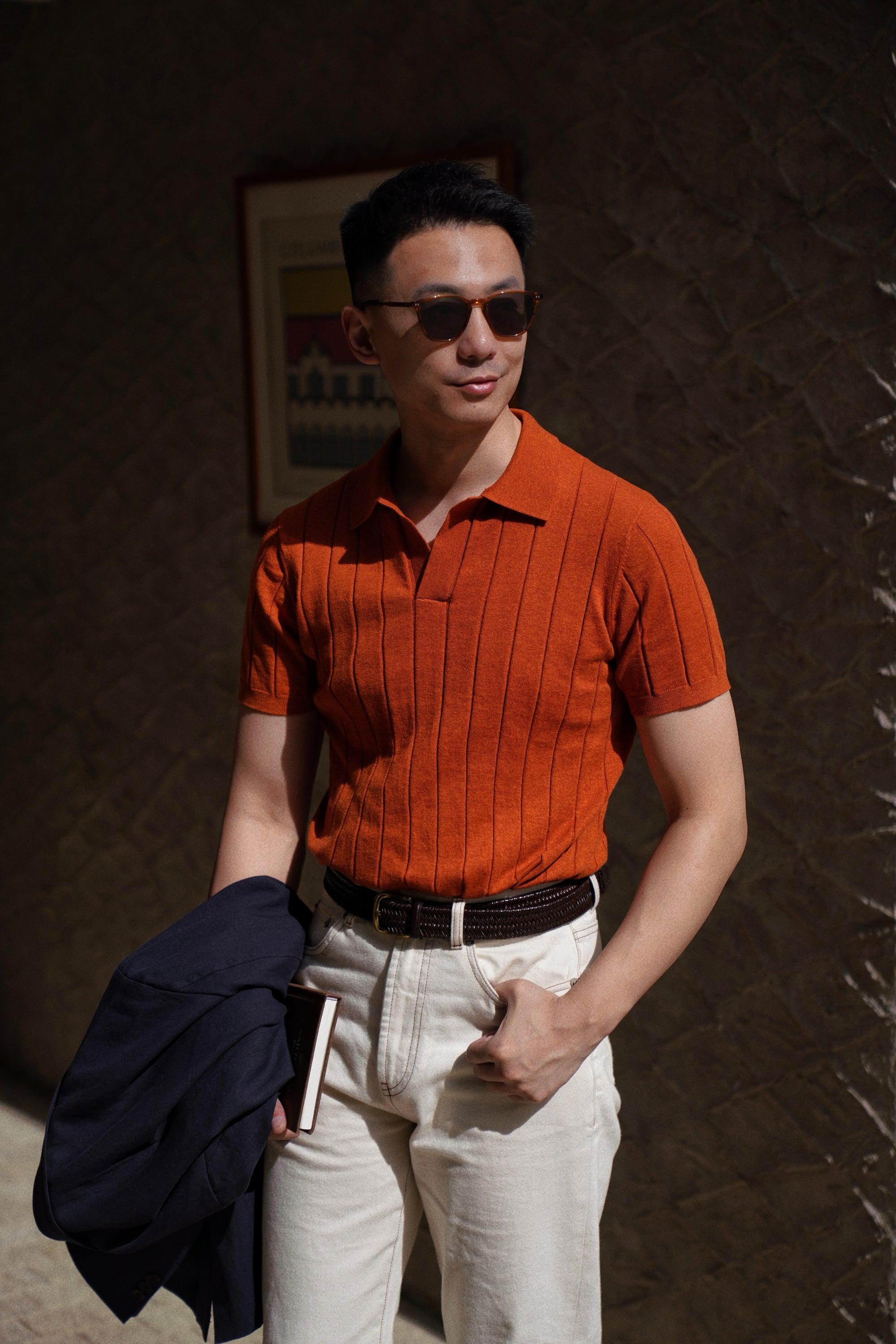 Emerald / Navy / Coral Cotton Blending Knitted Polo