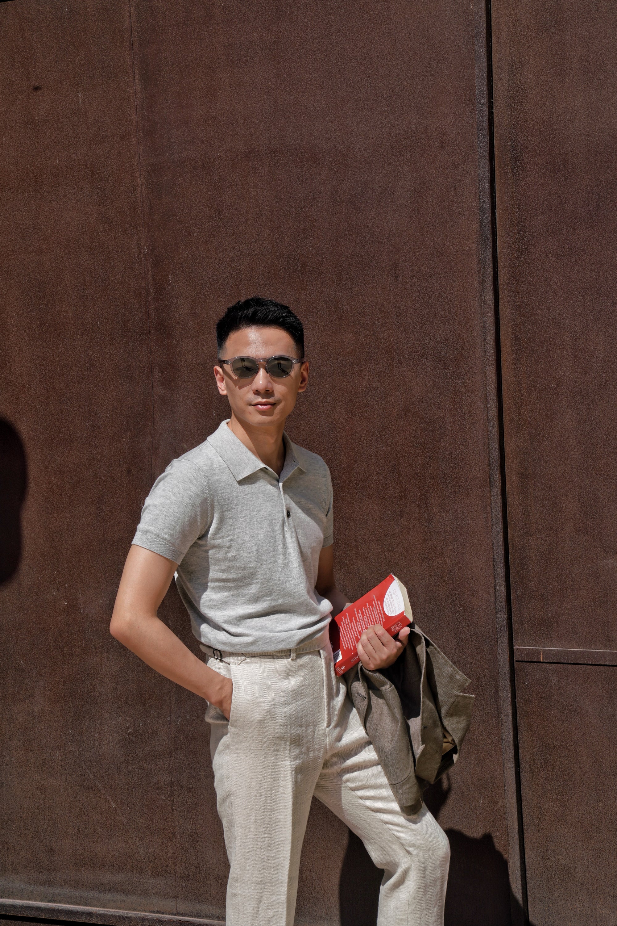 Grey / Rust Silk Cashmere Knitted Polo