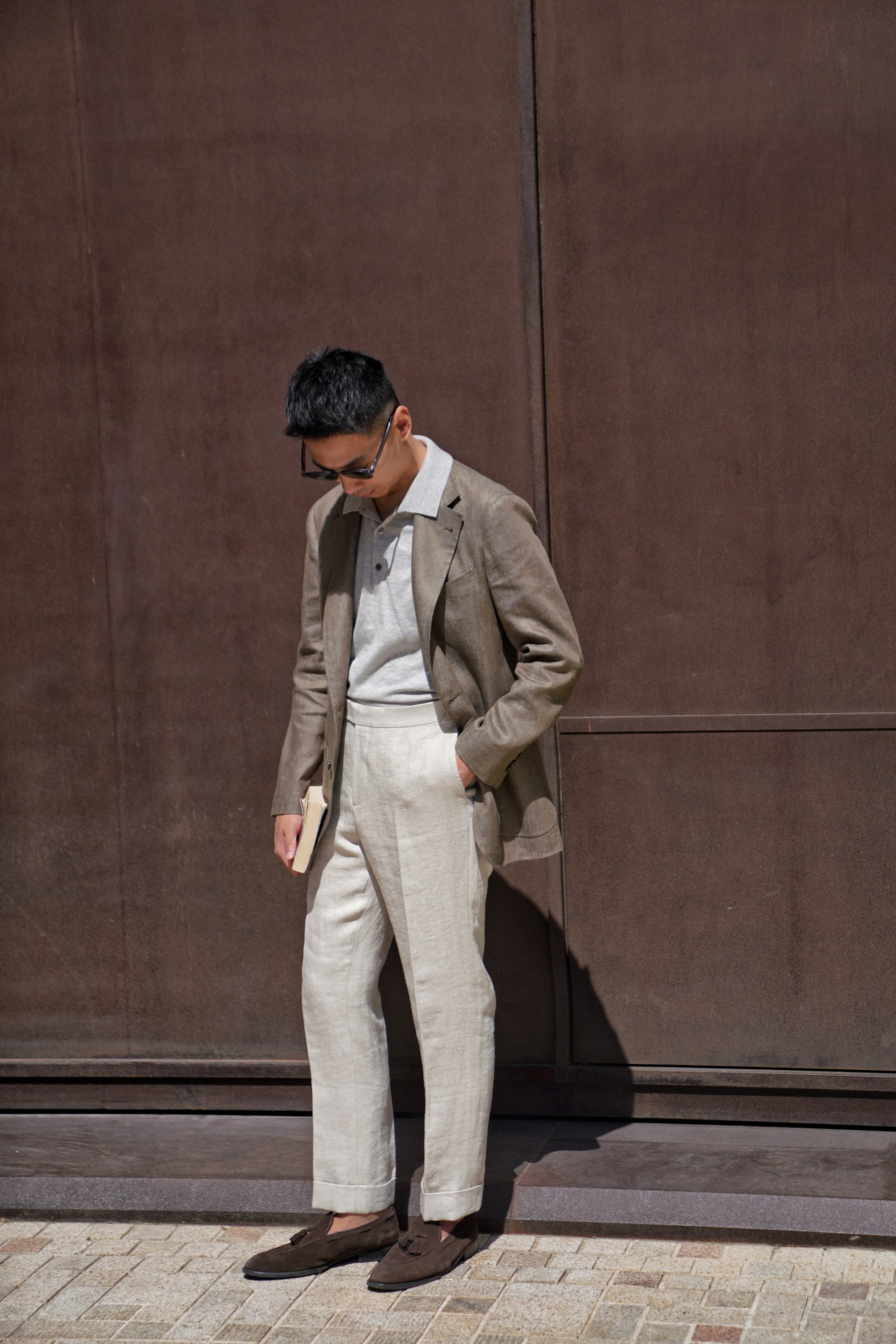 Grey / Rust Silk Cashmere Knitted Polo