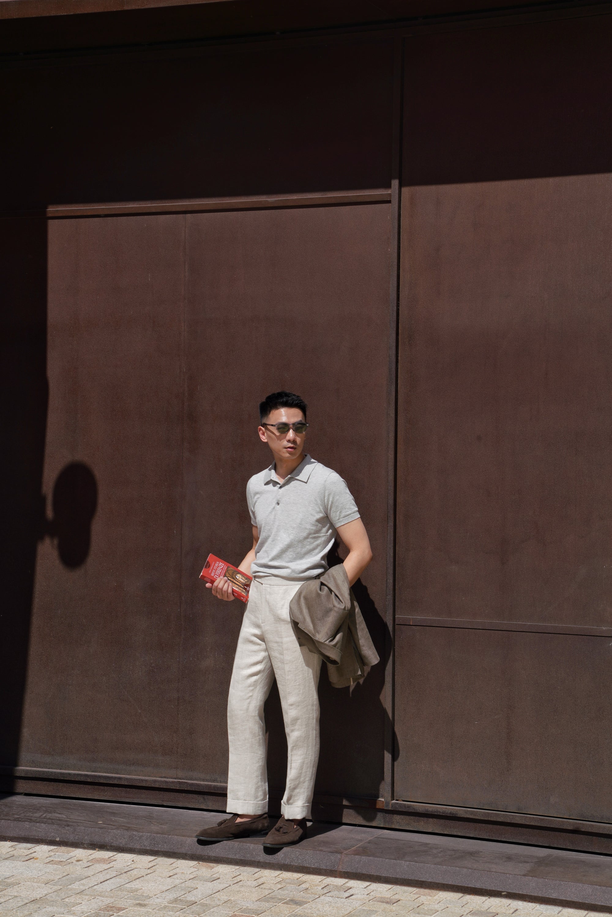 Grey / Rust Silk Cashmere Knitted Polo