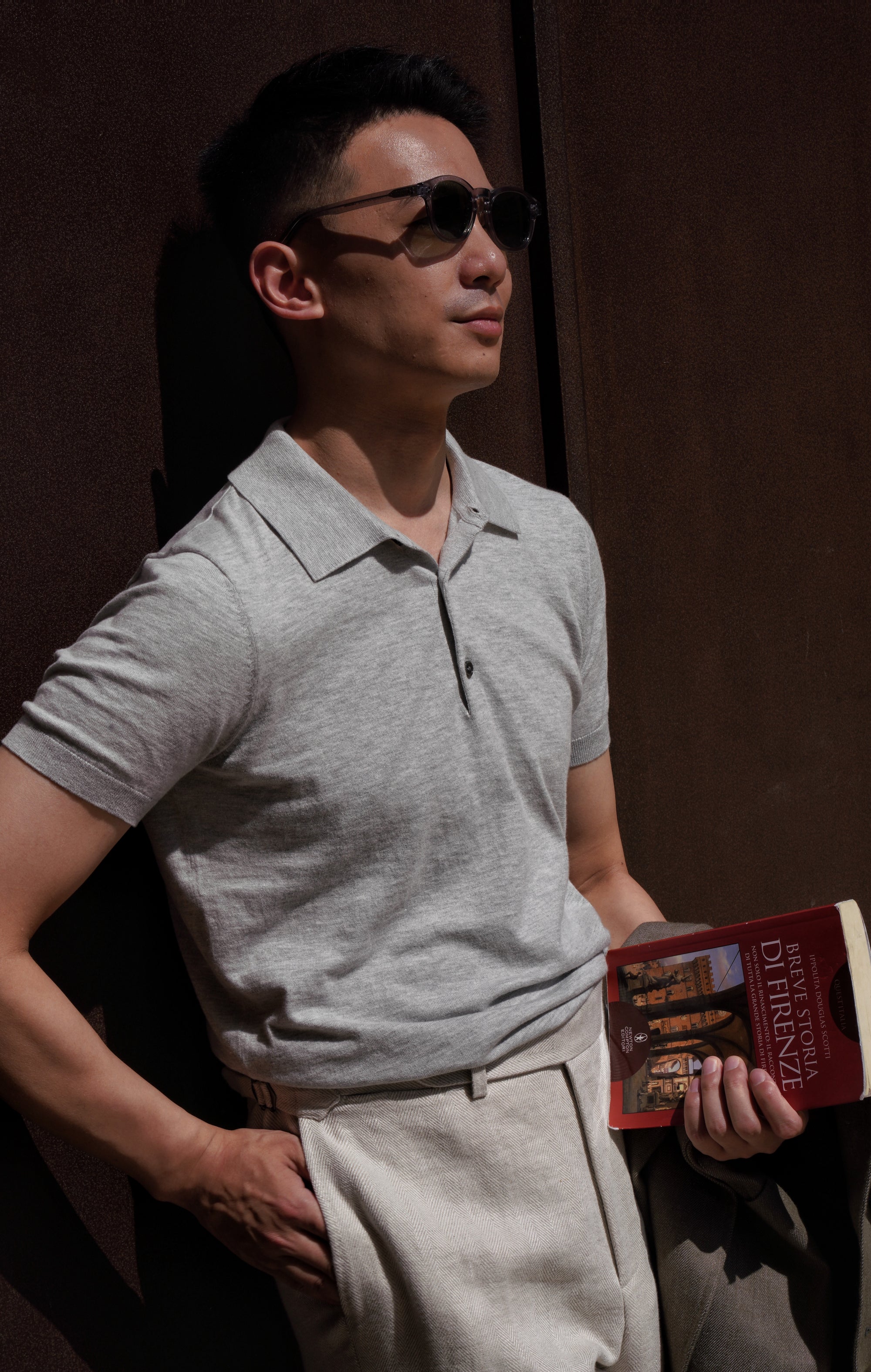 Grey / Rust Silk Cashmere Knitted Polo