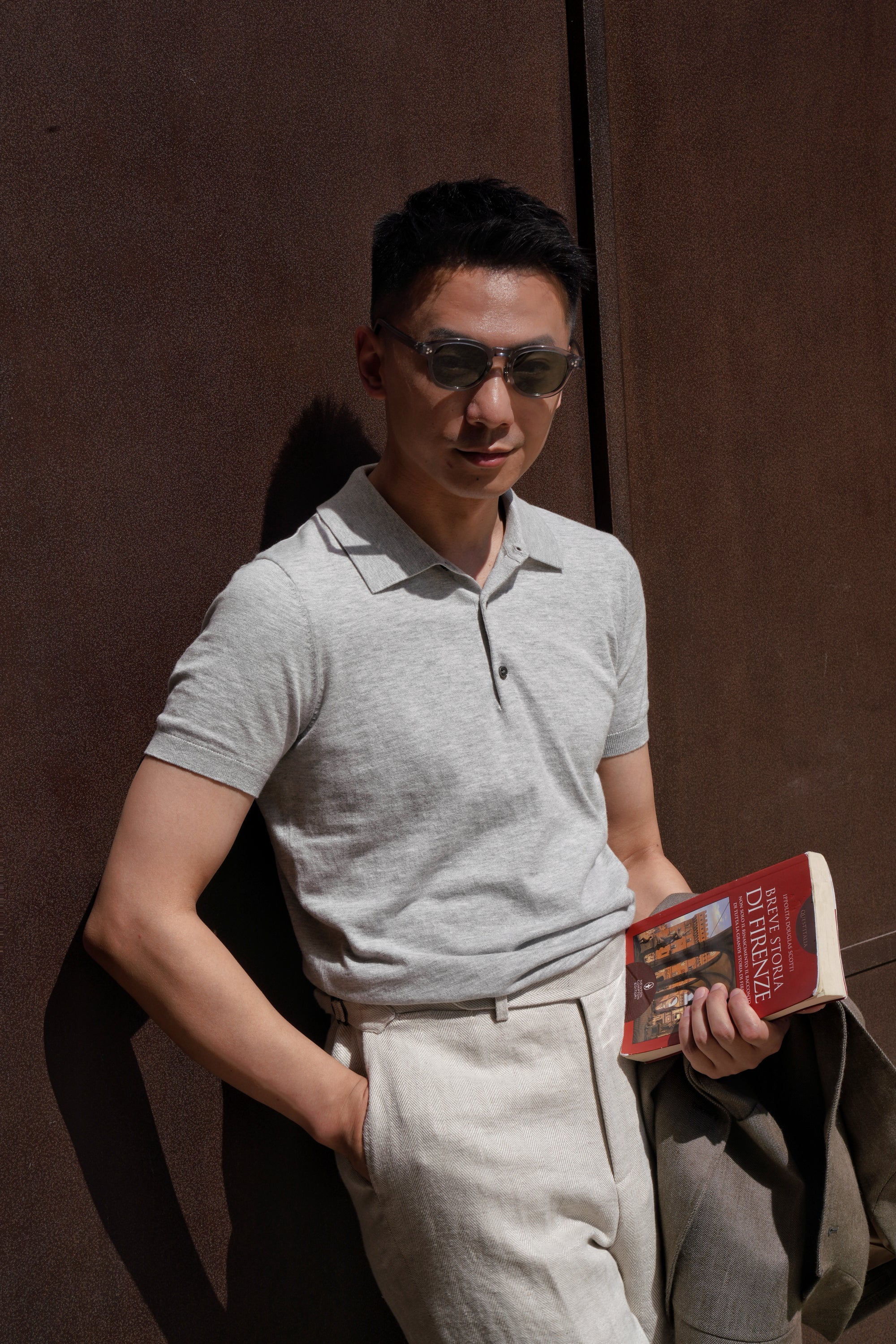 Grey / Rust Silk Cashmere Knitted Polo