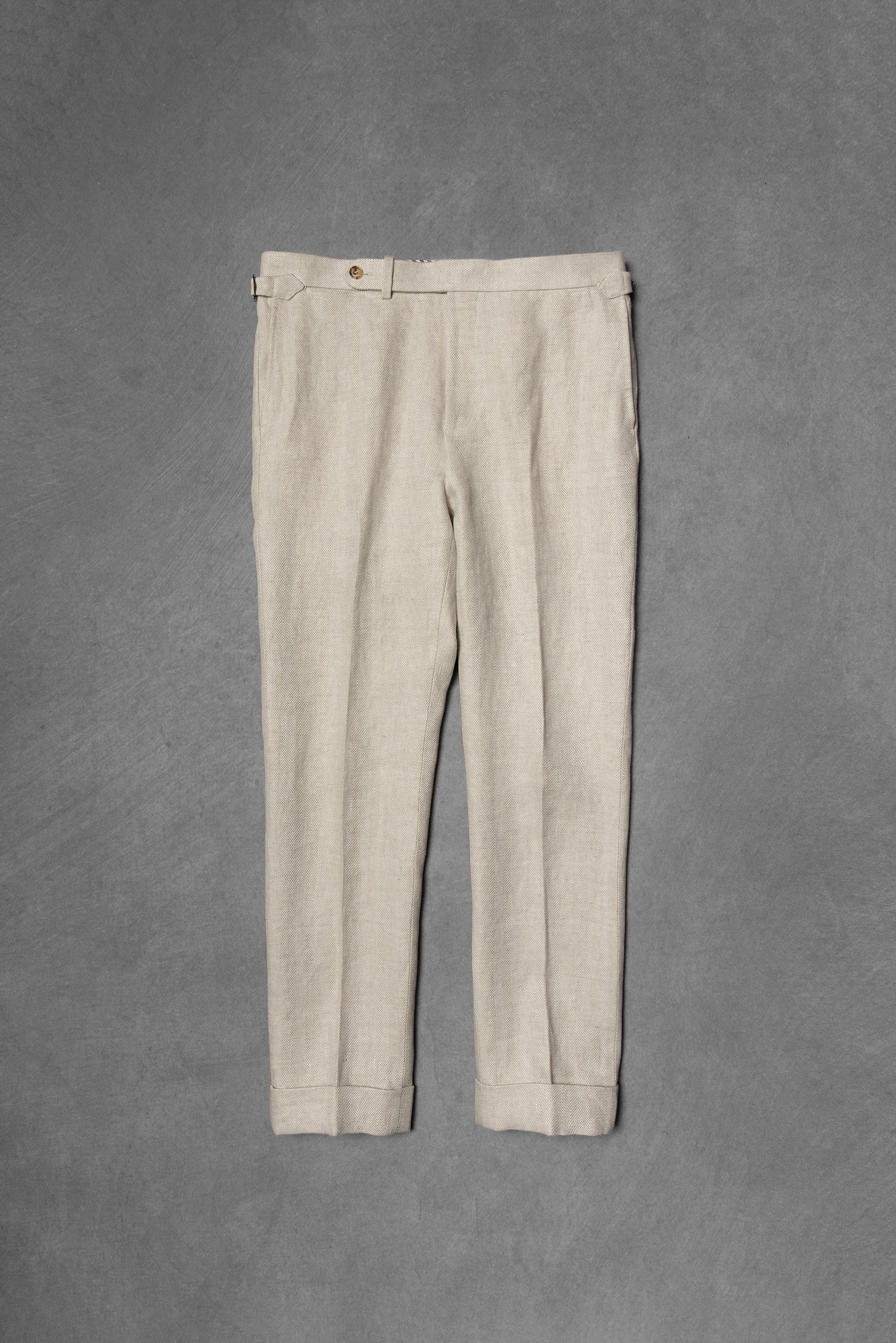 Oatmeal Herringbone Linen Trousers