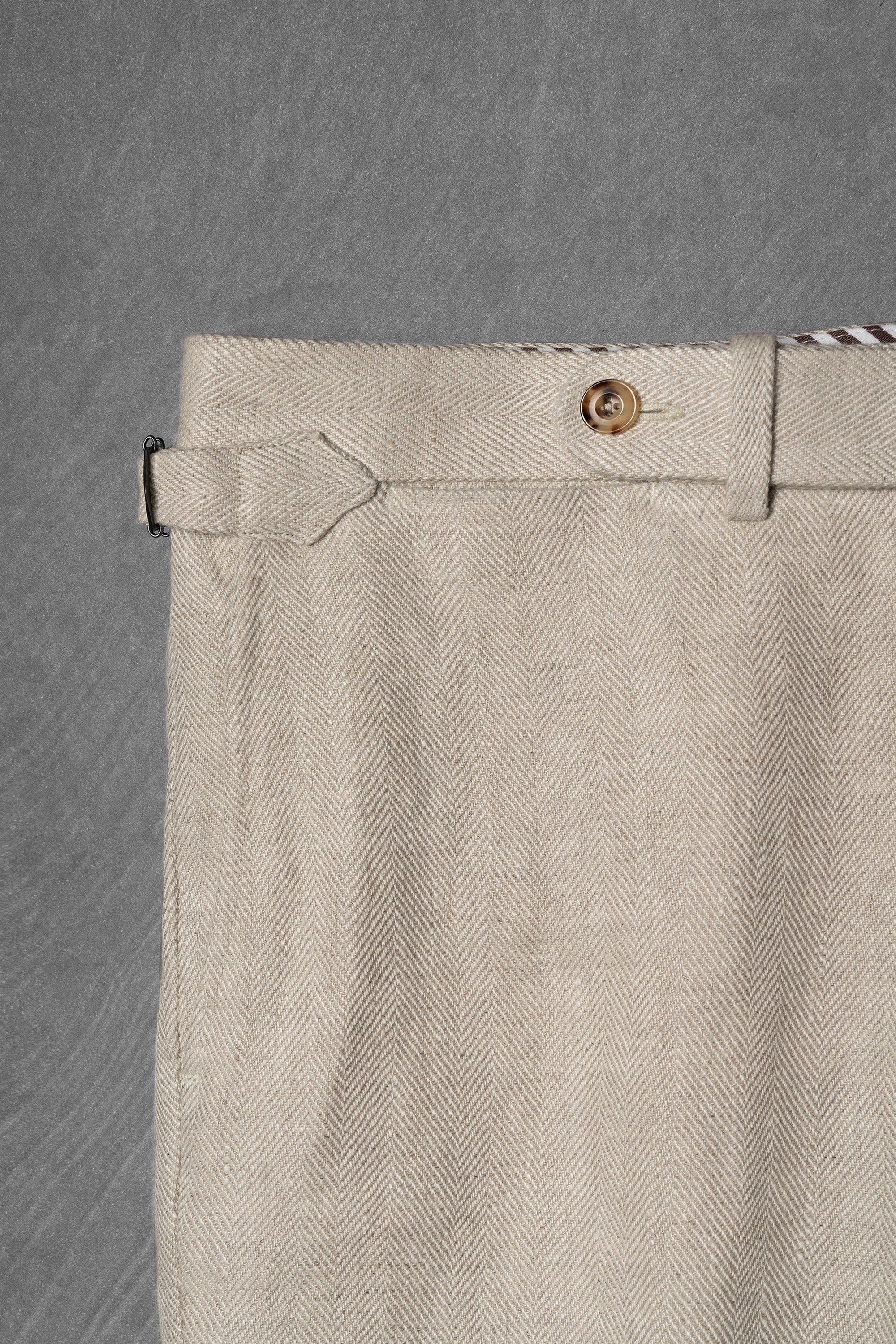 Oatmeal Herringbone Linen Trousers