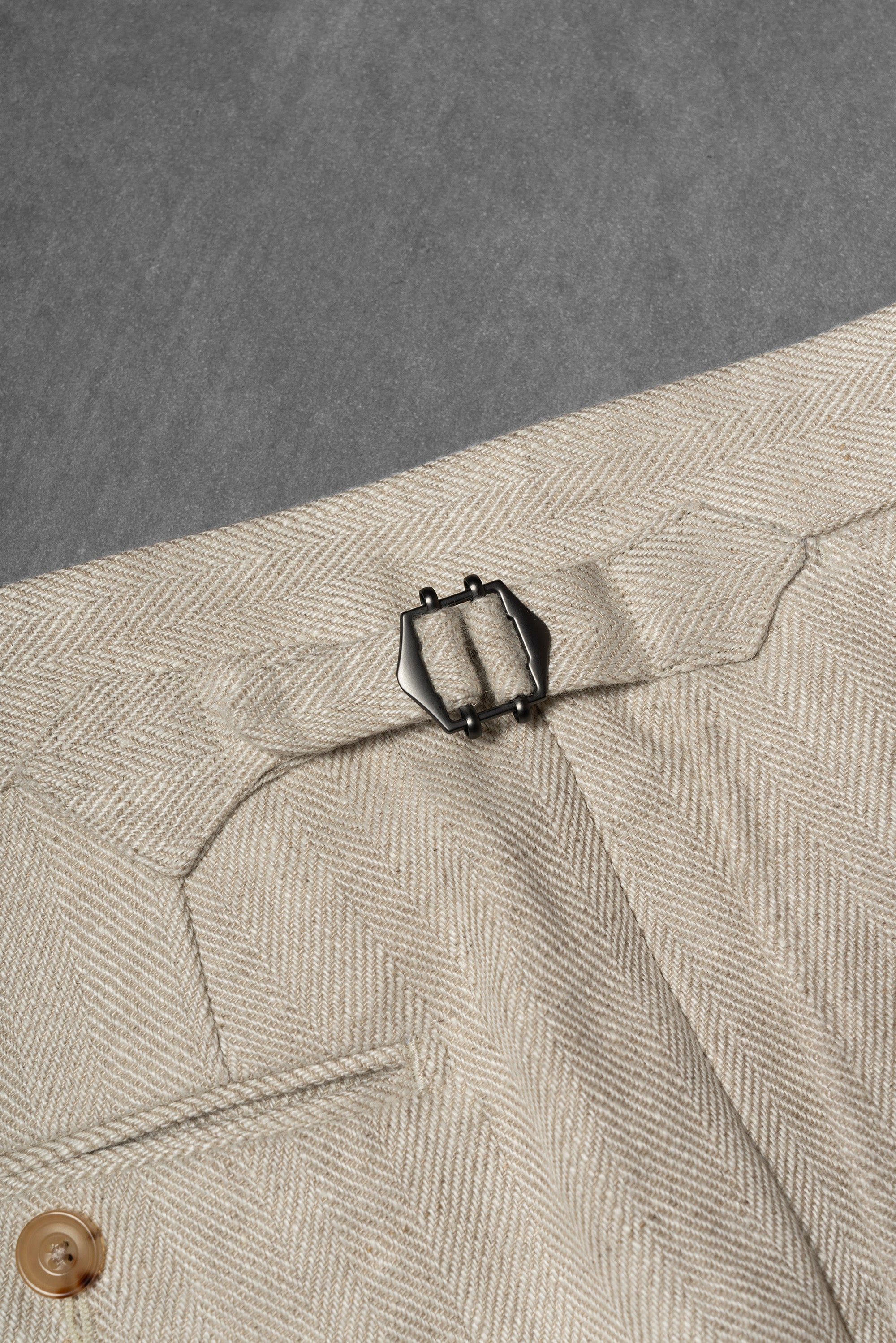 Oatmeal Herringbone Linen Trousers