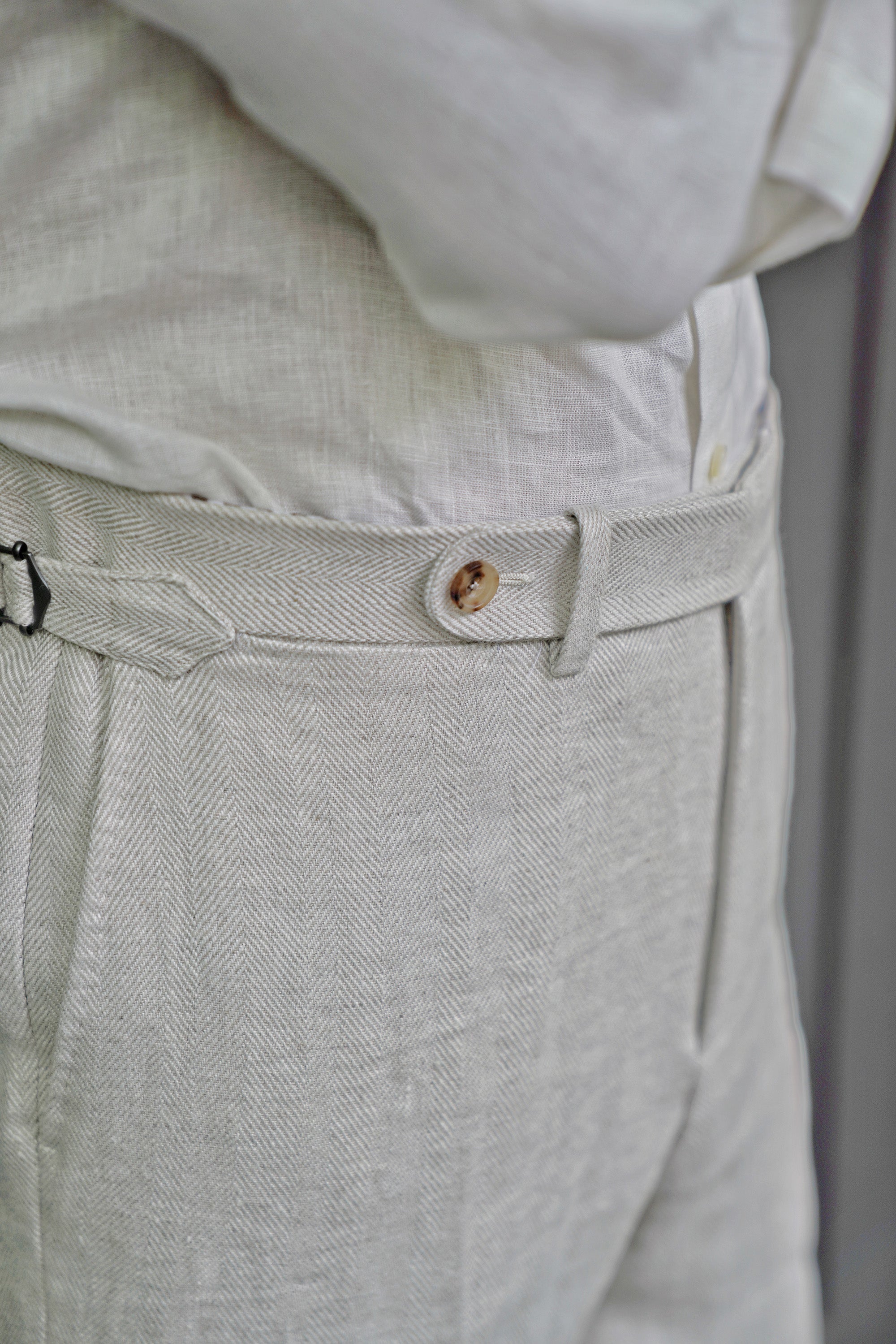Oatmeal Herringbone Linen Trousers