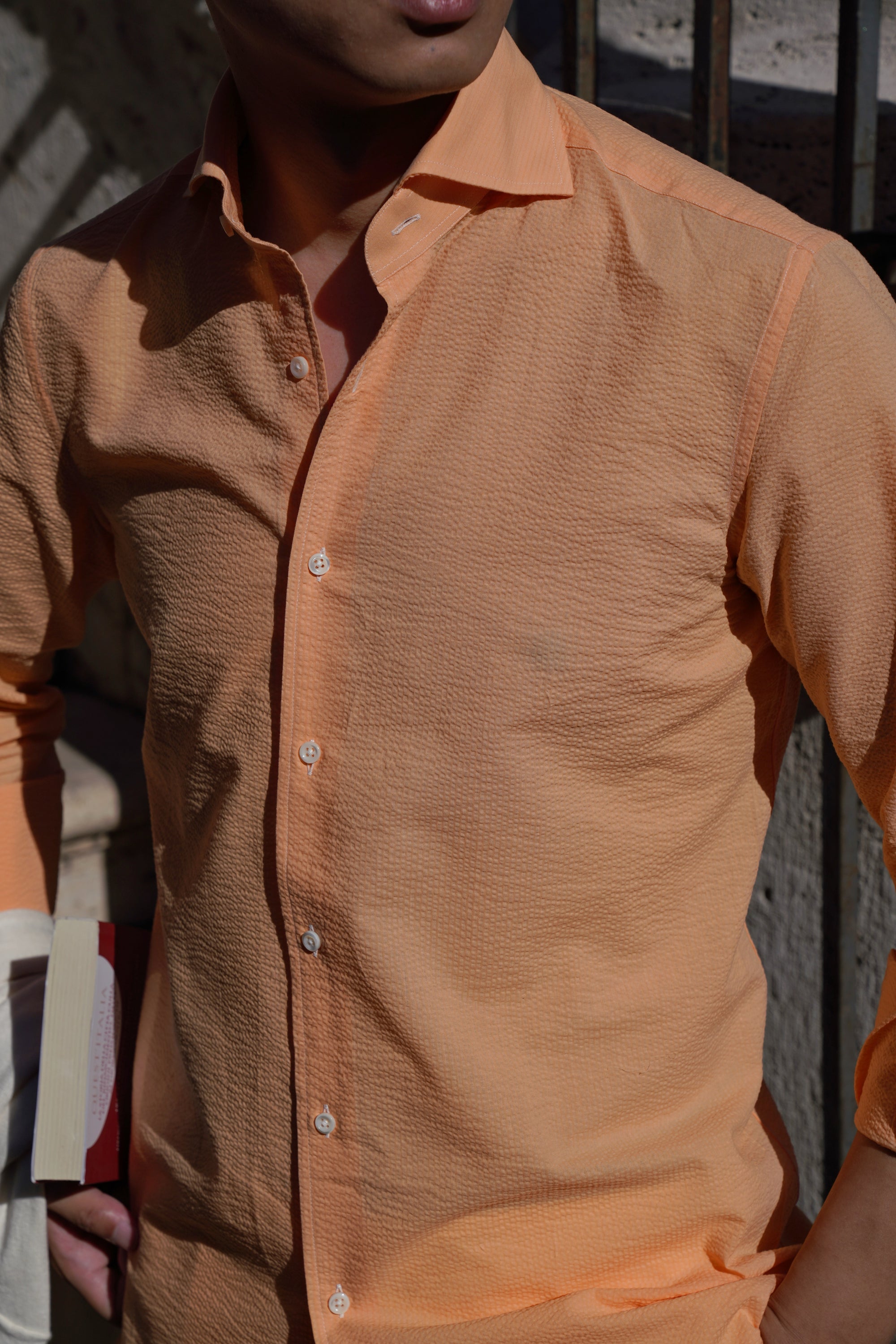 MTO Tangerine Cotton Seersucker Shirt
