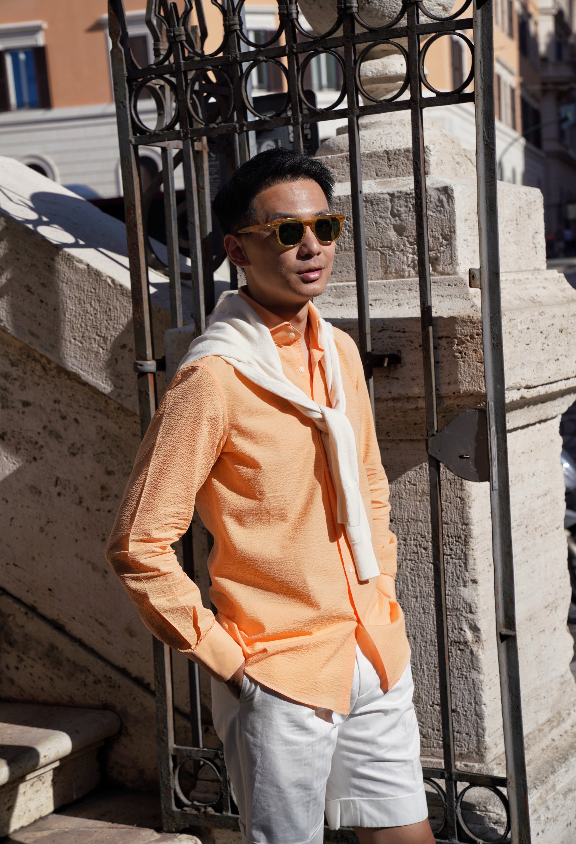 MTO Tangerine Cotton Seersucker Shirt