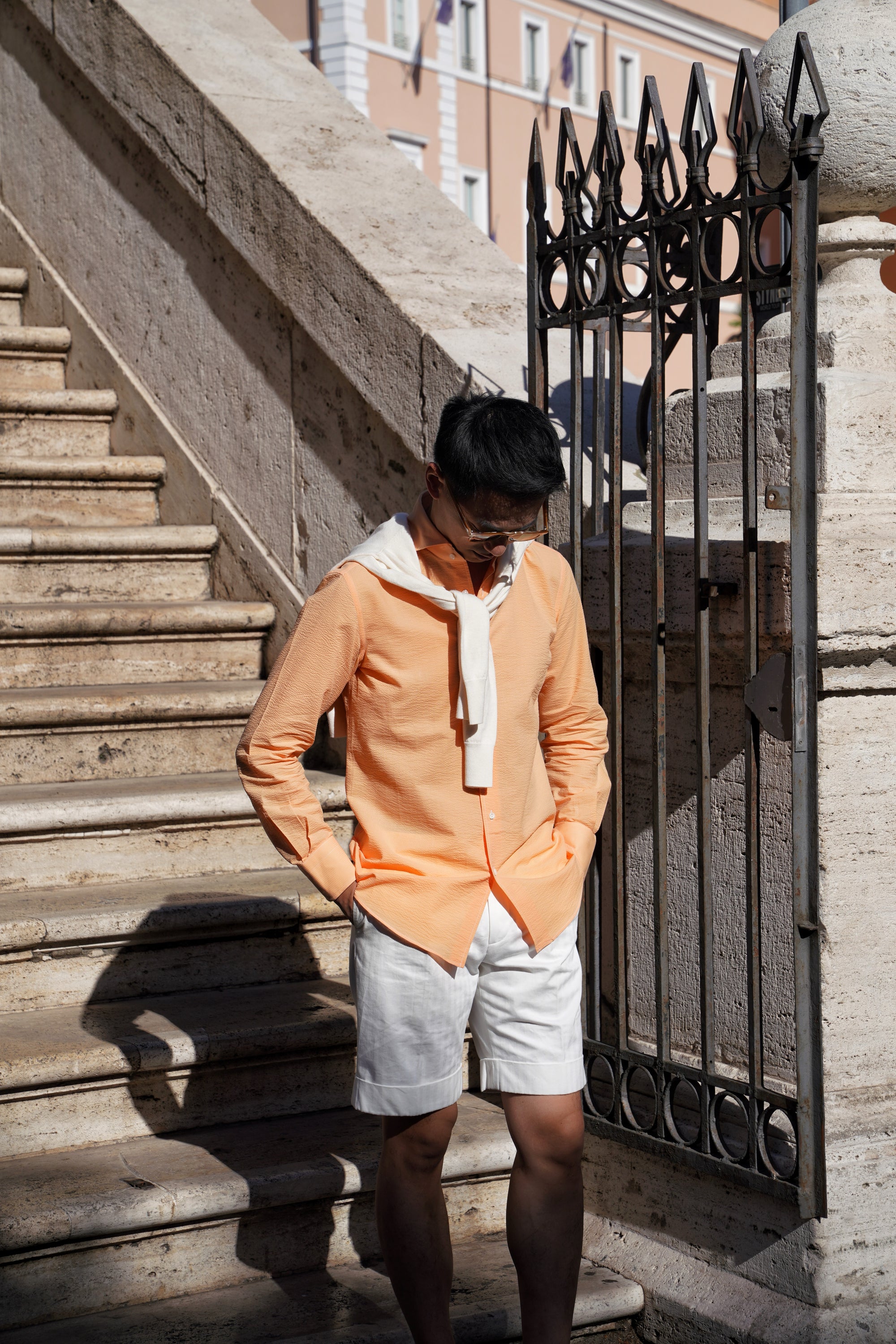 MTO Tangerine Cotton Seersucker Shirt