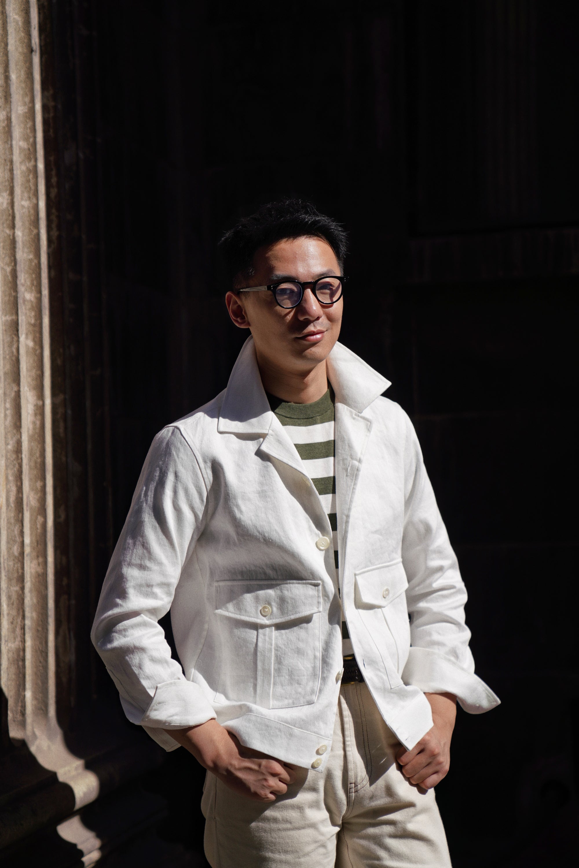 Beige Cotton Linen Blouson Jacket