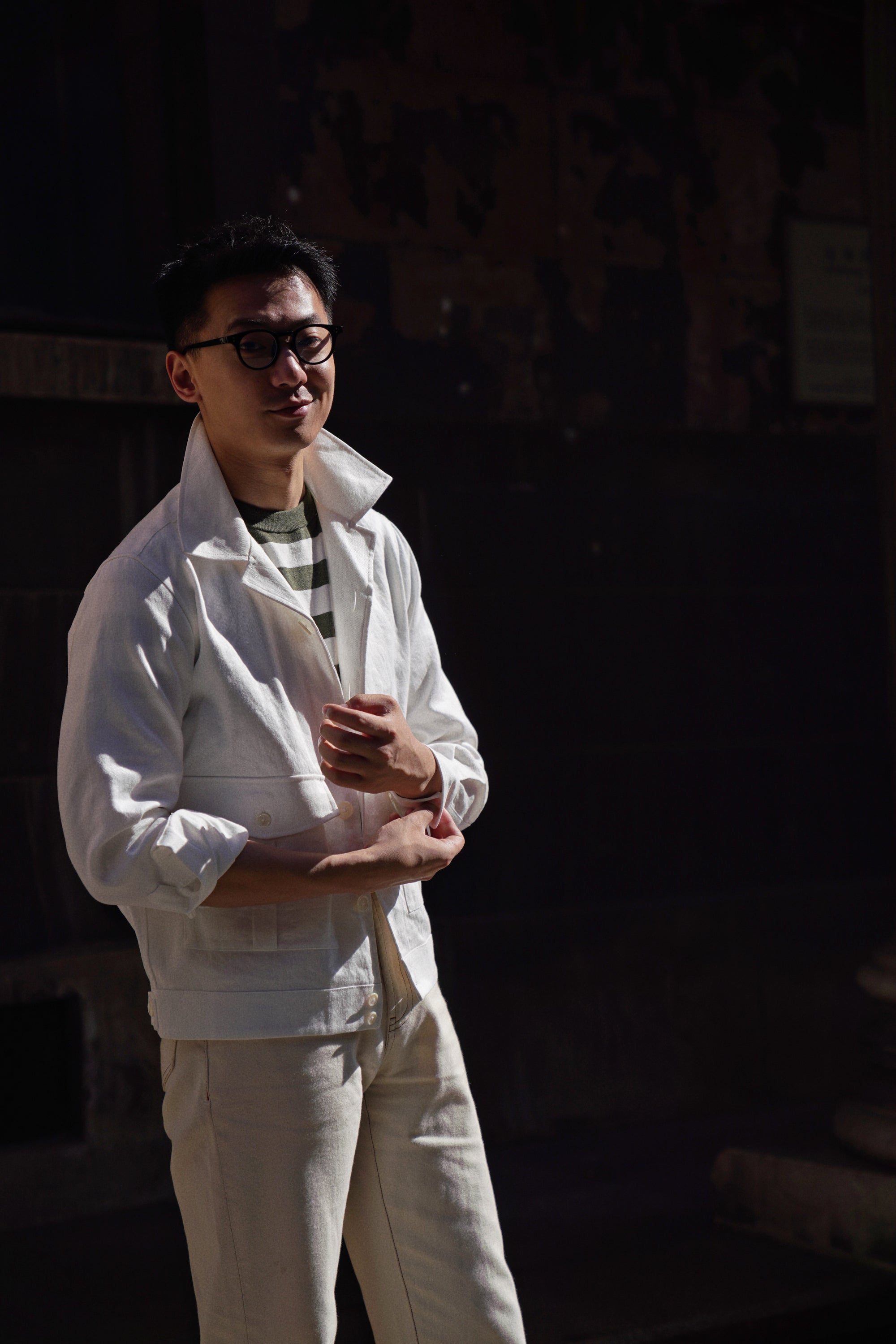 Beige Cotton Linen Blouson Jacket